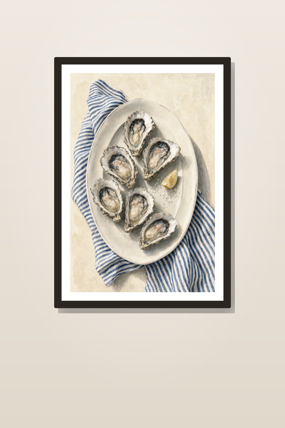 Vintage Oyster Wall Art Printable Set, Blue White Coastal Kitchen & Champagne Bar Cart Prints