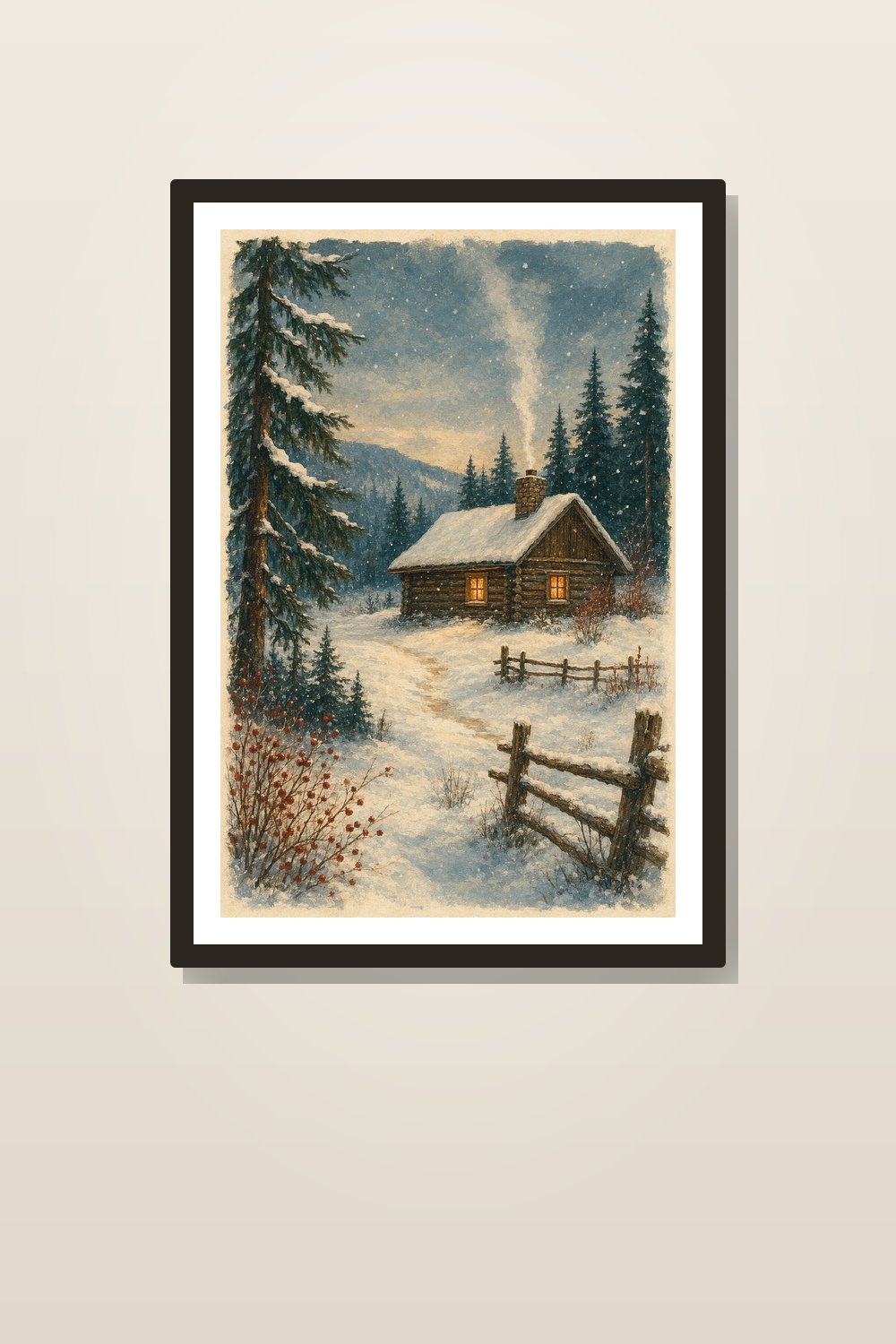 Winter Cabin Kitchen Wall Art Printable Set, Cozy Rustic Coffee Bar Prints