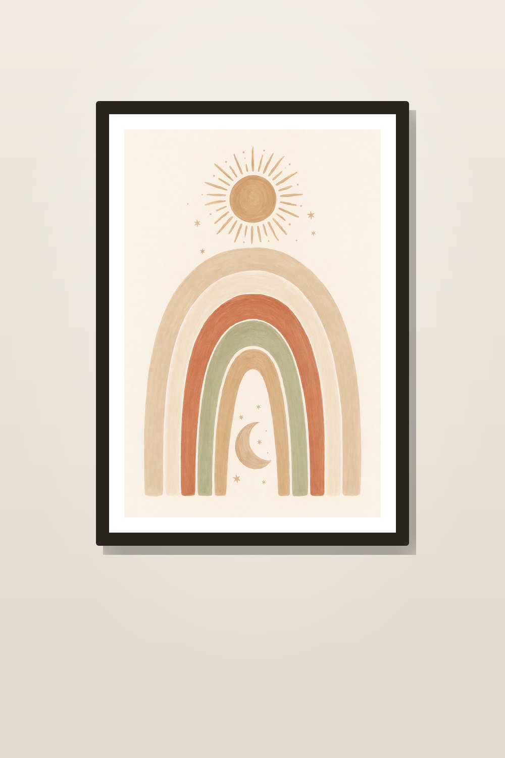 Neutral Boho Nursery Wall Art Set, Gender Neutral Nursery Prints, Boho Rainbow Sun Moon Arch Printable Bundle