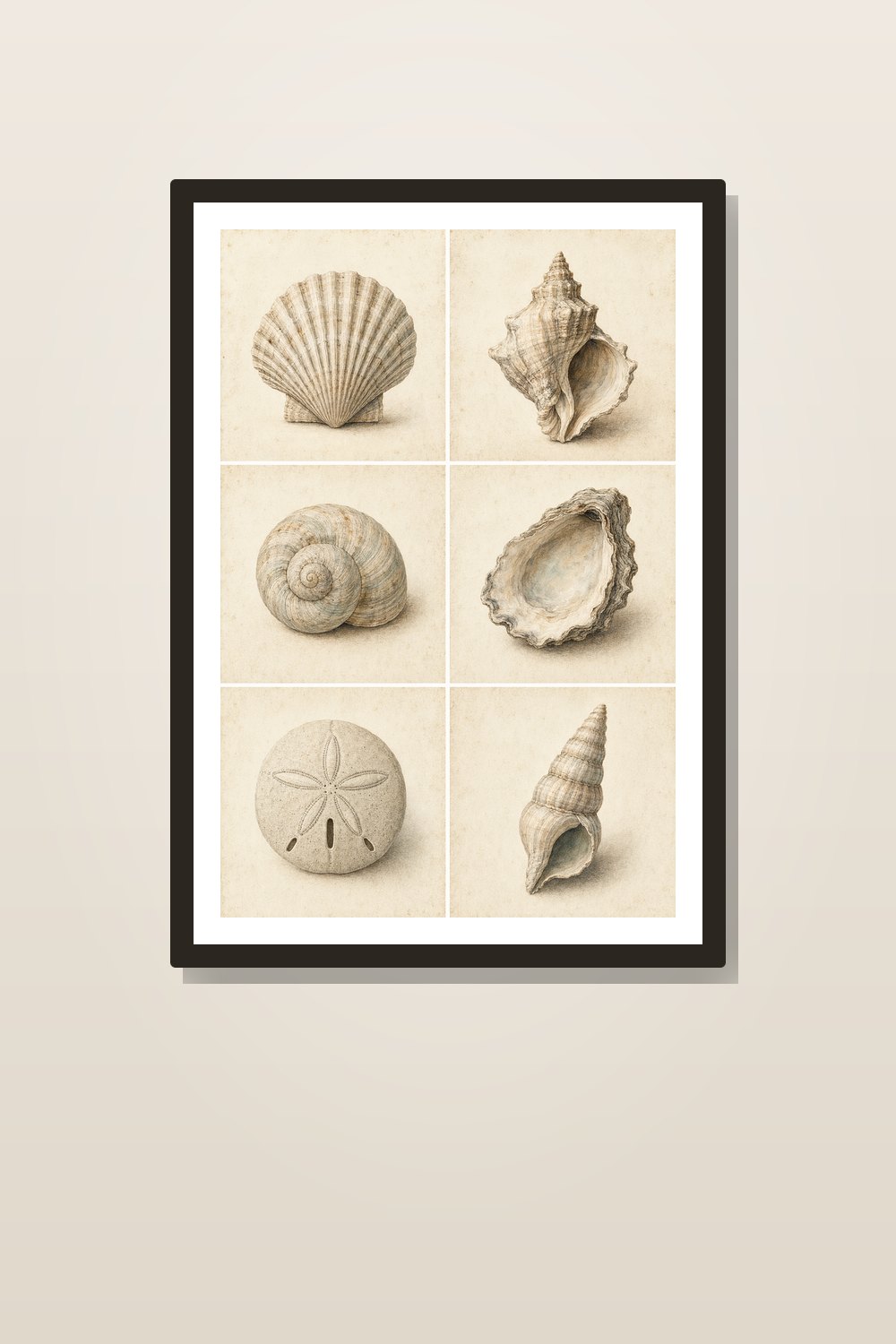Neutral Vintage Coastal Wall Art Set, Vintage Shell Wall Art Printable, Coastal Shell Gallery Wall Set, Antique Seashell Print Bundle