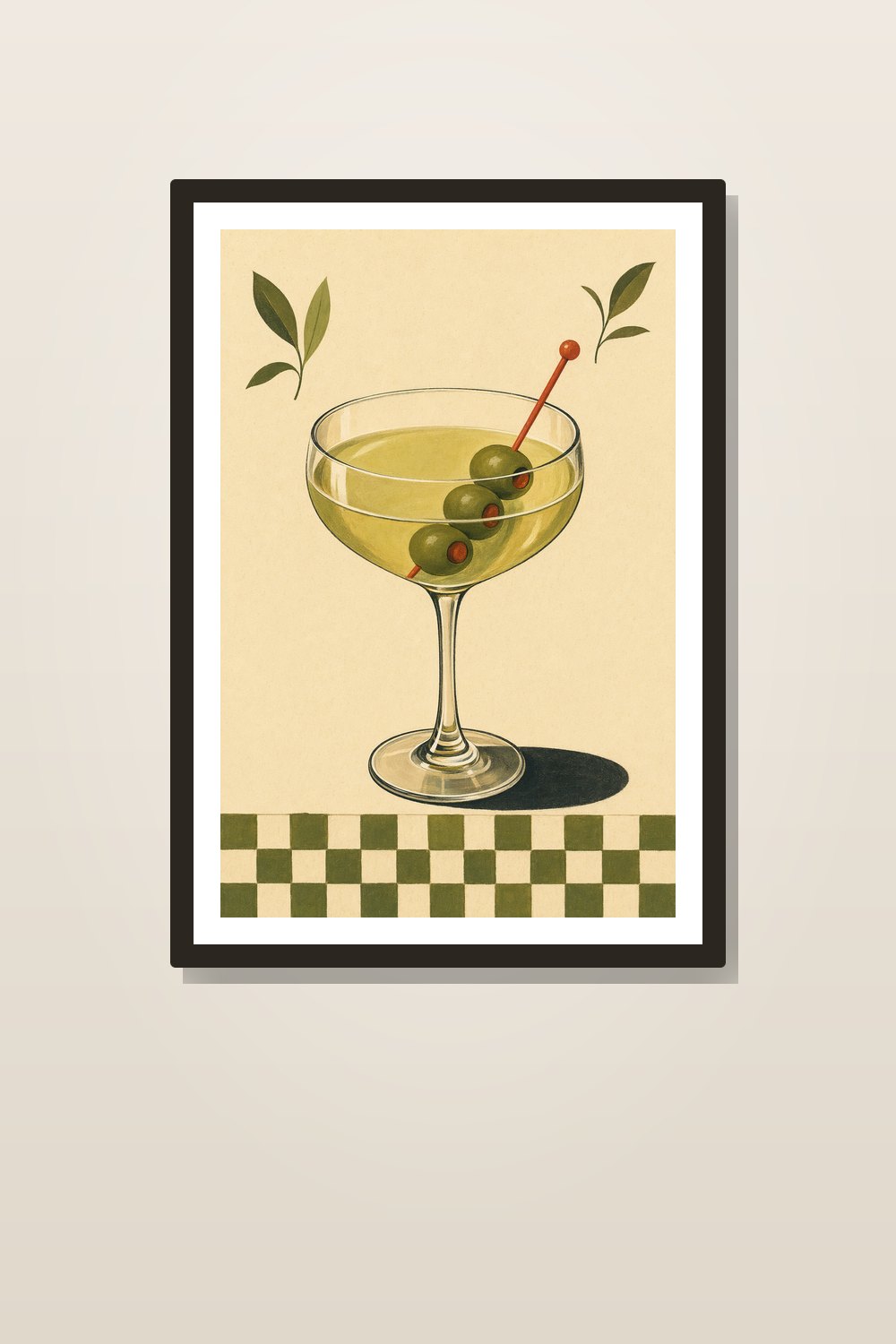 Retro Dirty Martini Wall Art Printable Set, Olive Kitchen Decor