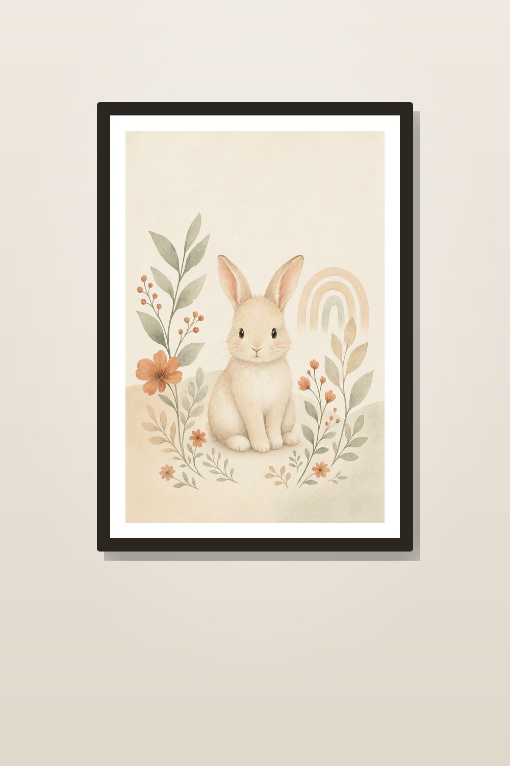 Affiche chambre bébé scandinave lapin – Set de 6 posters muraux sauge & terracotta pour chambre bébé
