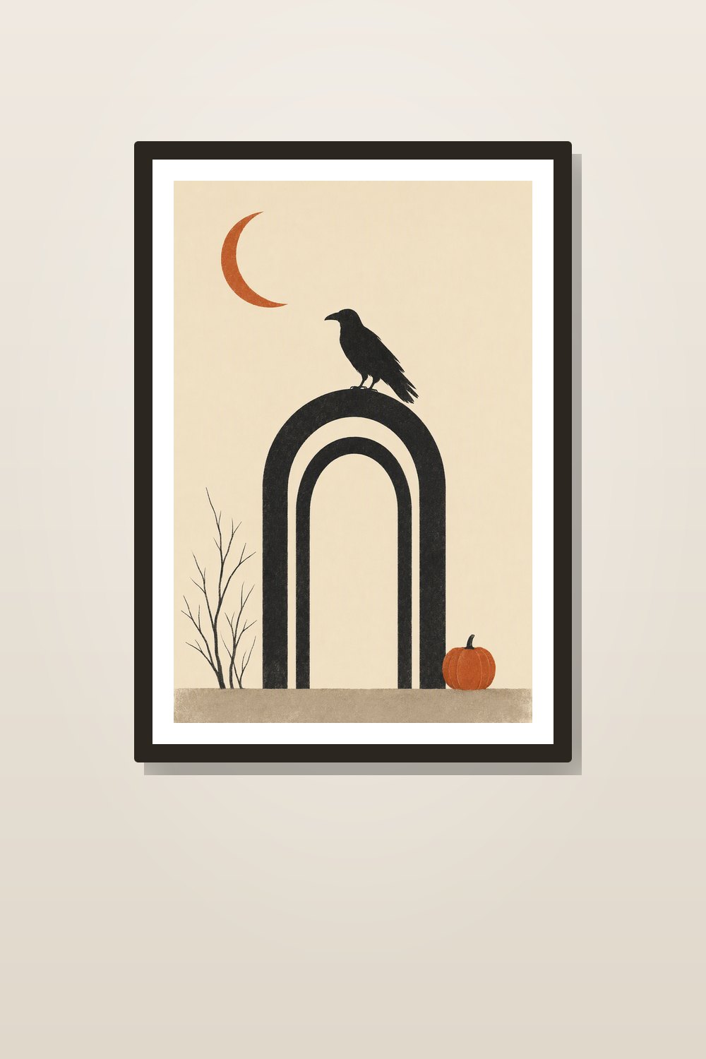 Minimalist Halloween Wall Art Printable Set, Scandinavian Raven Moon Gallery Wall