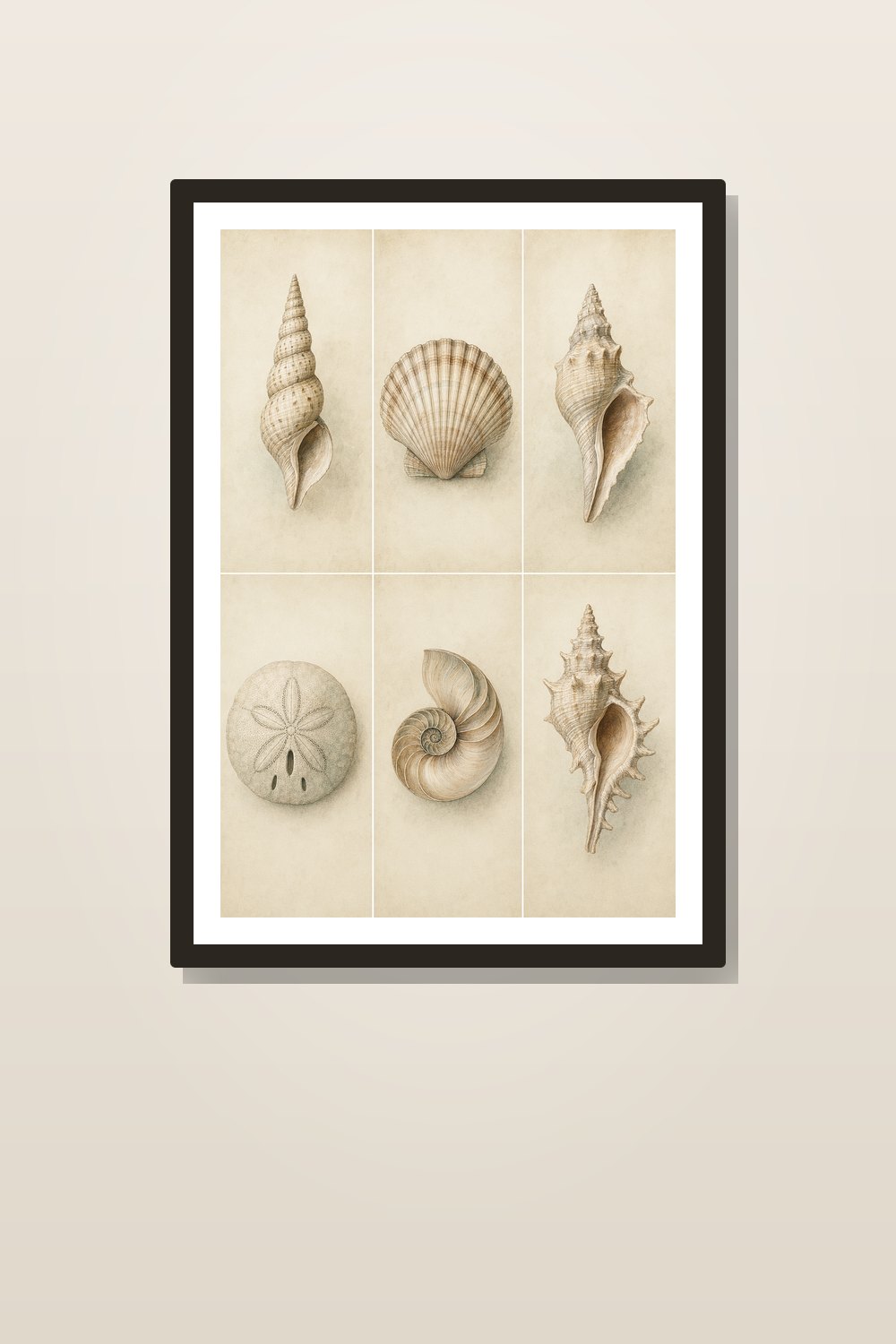 Neutral Vintage Coastal Wall Art Set Printable, Vintage Seashell & Coral Gallery Wall Art, Beach House Bathroom Decor Digital Download