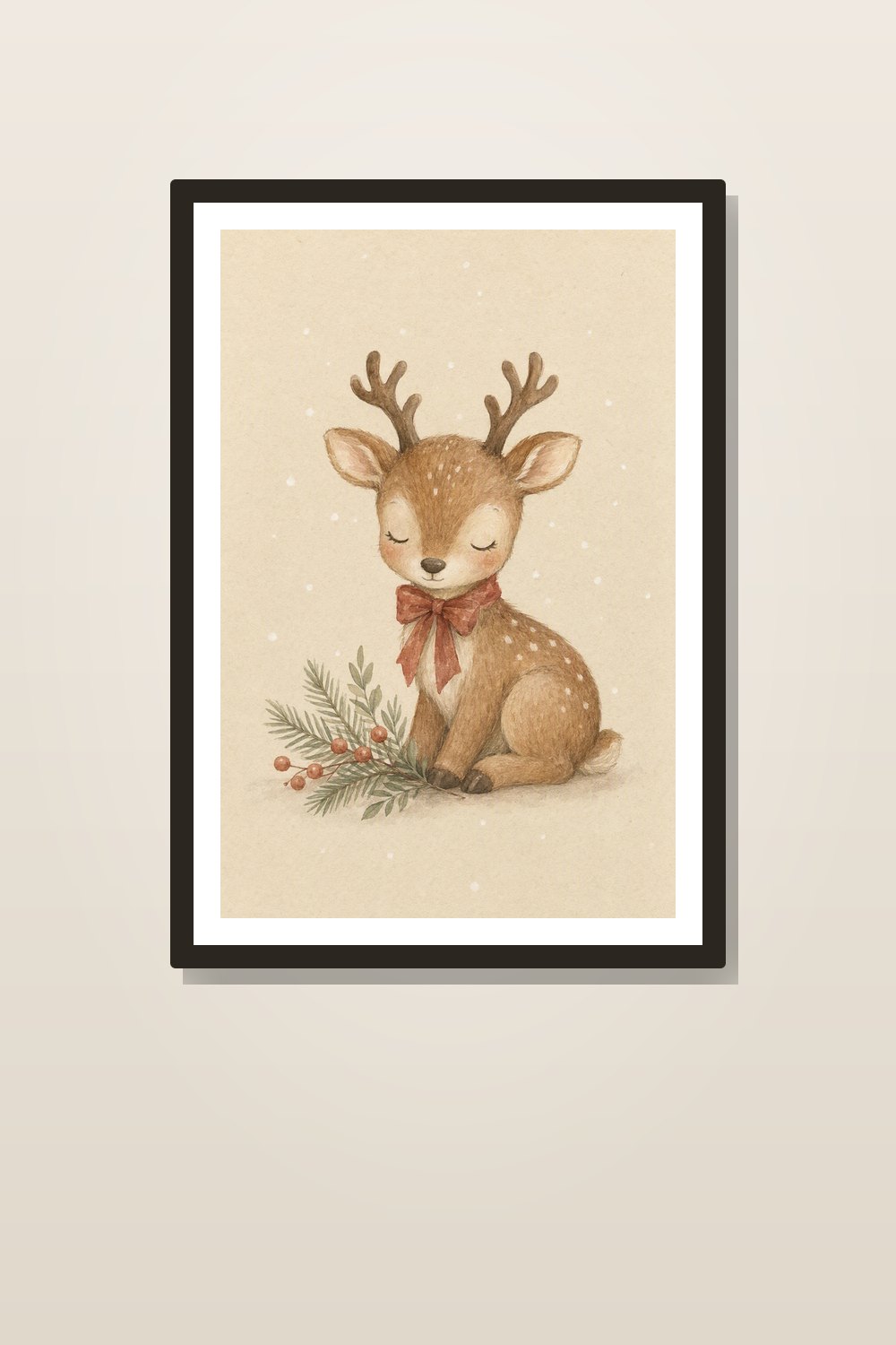 Boho Christmas Nursery Wall Art Printable Set, Neutral Reindeer & Rocking Horse Prints