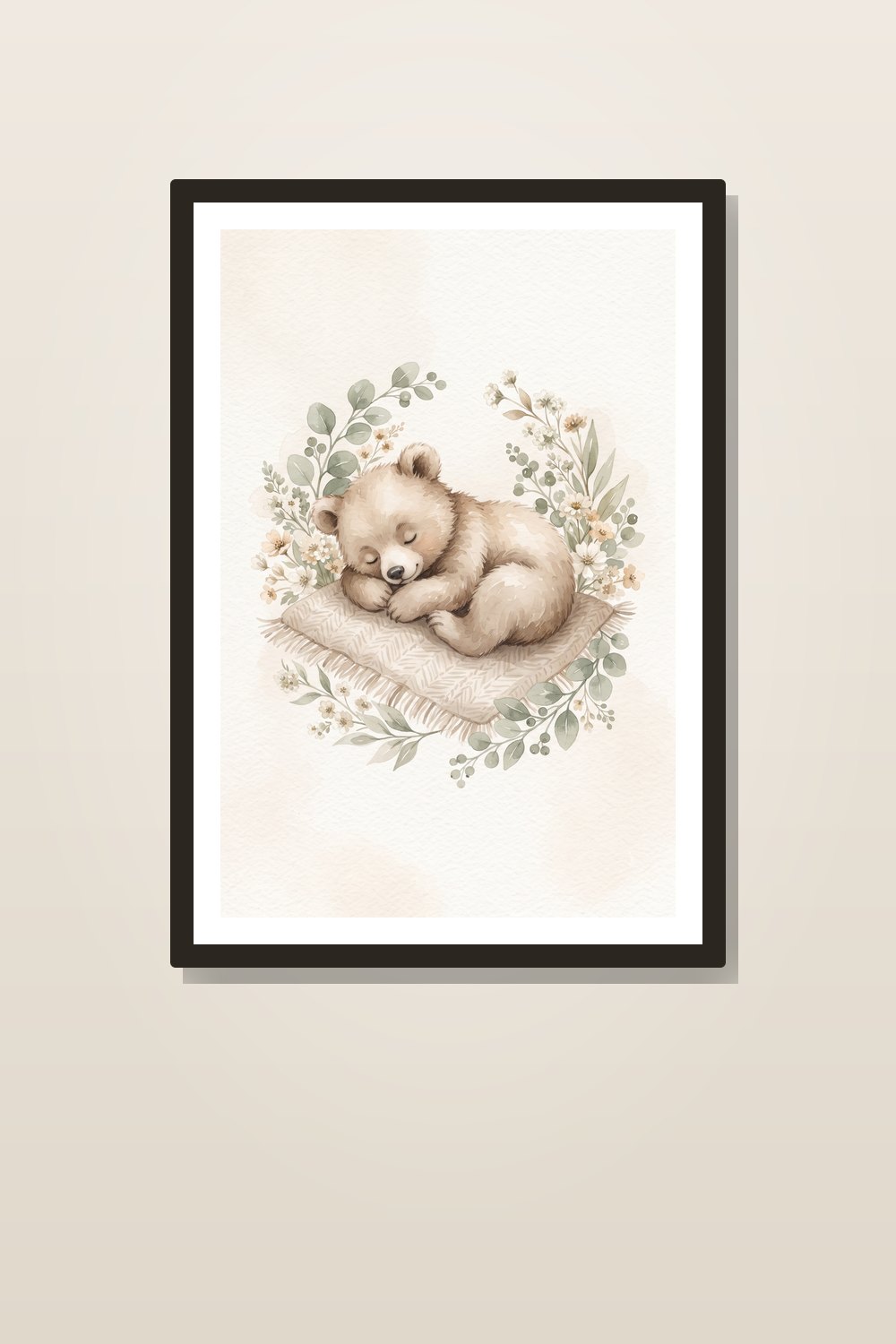 Neutral Nursery Wall Art Set, Woodland Bear & Bunny Prints, Gender Neutral Baby Decor Bundle — styled in a room