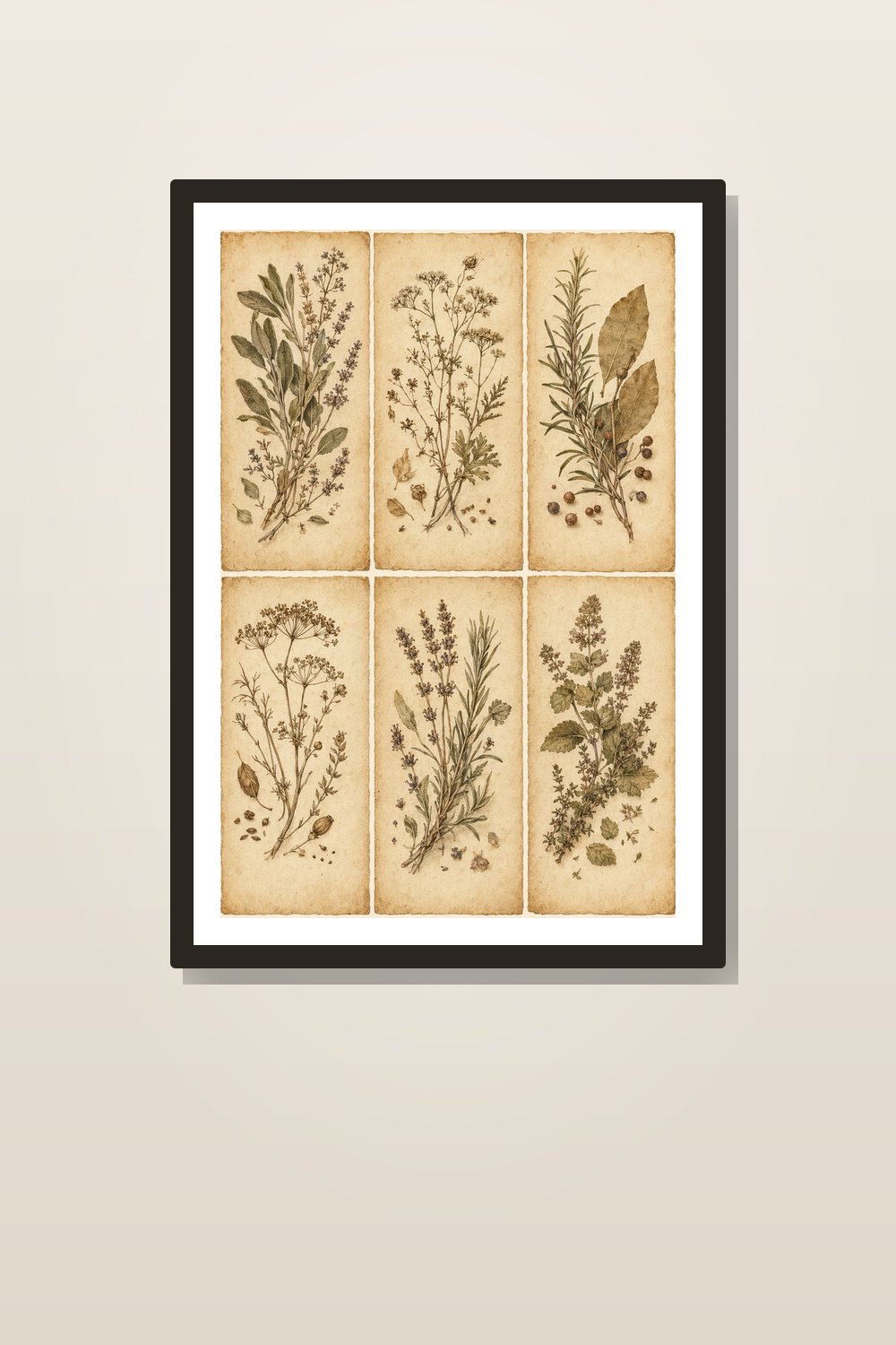 Autumn Botanical Kitchen Wall Art Printable Set, Vintage Herbarium Herb & Pear Prints