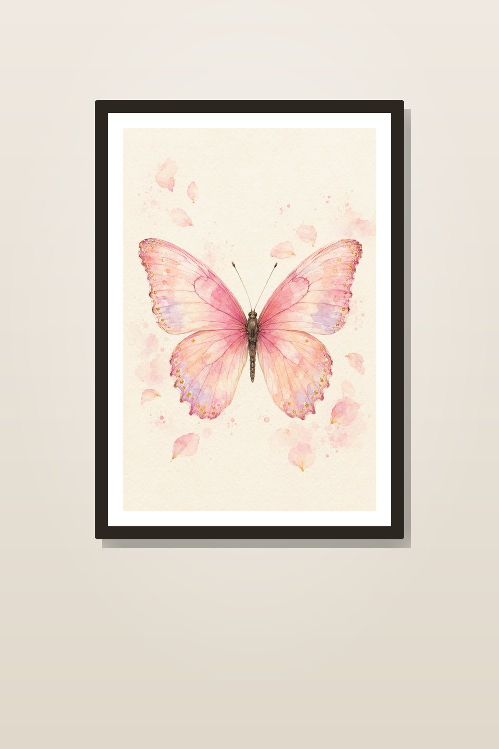 Pastel Valentine Wall Art Printable Set, Pink Butterfly Watercolor Gallery Prints