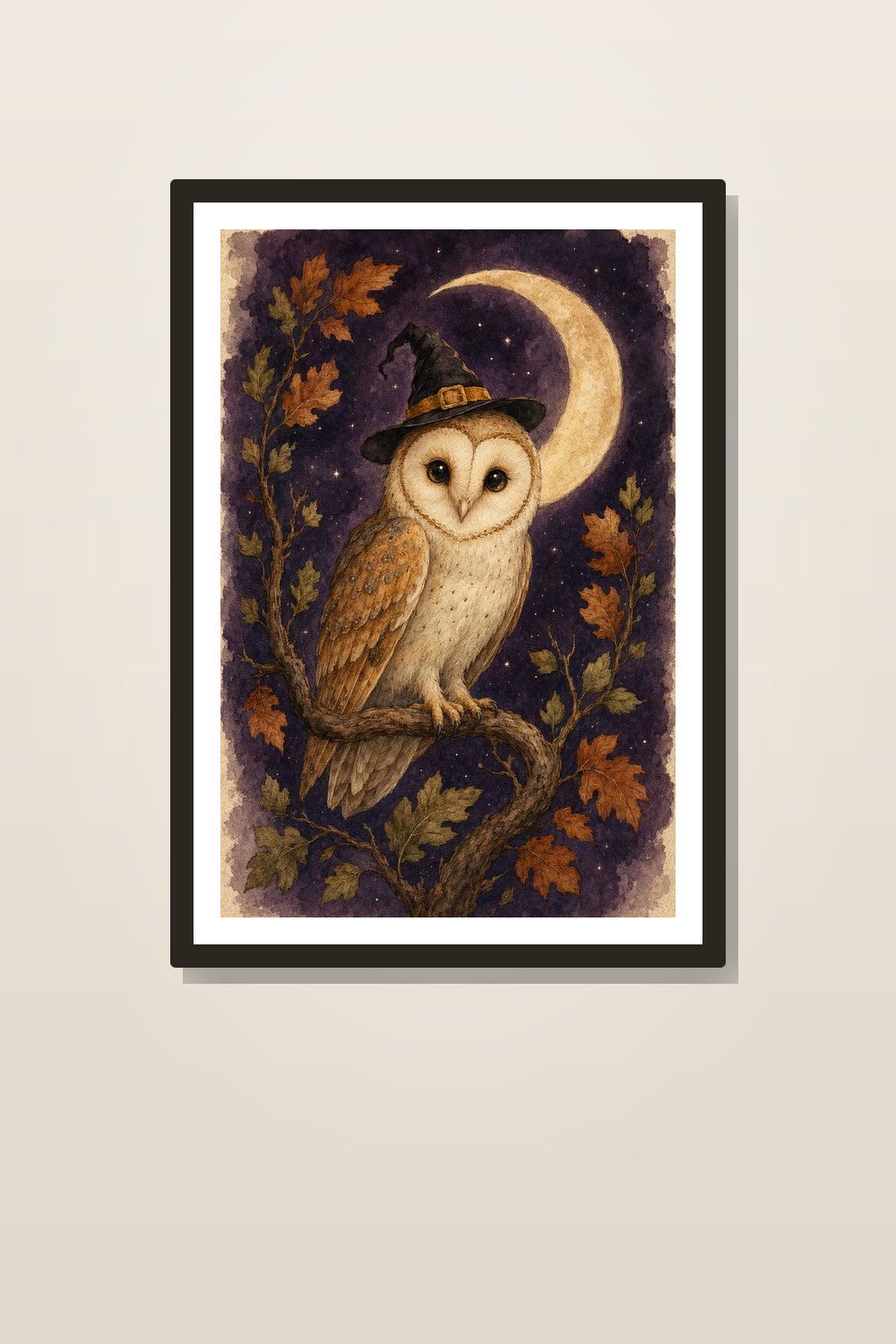 Spooky Cute Owl Halloween Wall Art Printable Set, Vintage Watercolor Barn Owl Decor