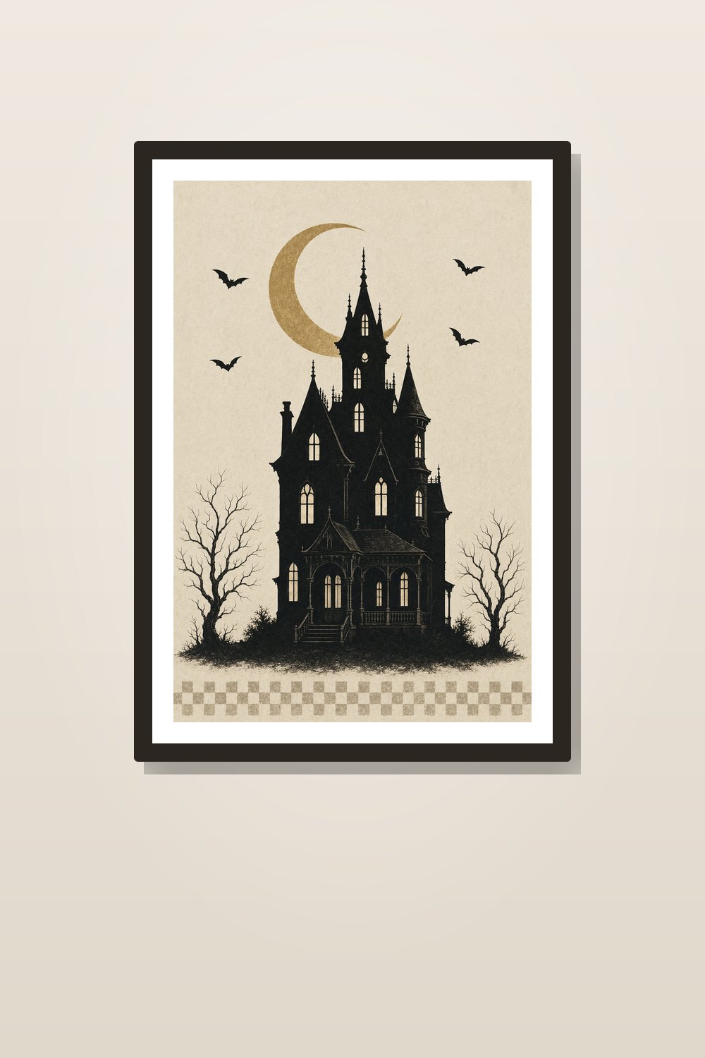 Minimalist Haunted House Halloween Wall Art Printable Set, Neutral Black Cream Gallery Wall Prints