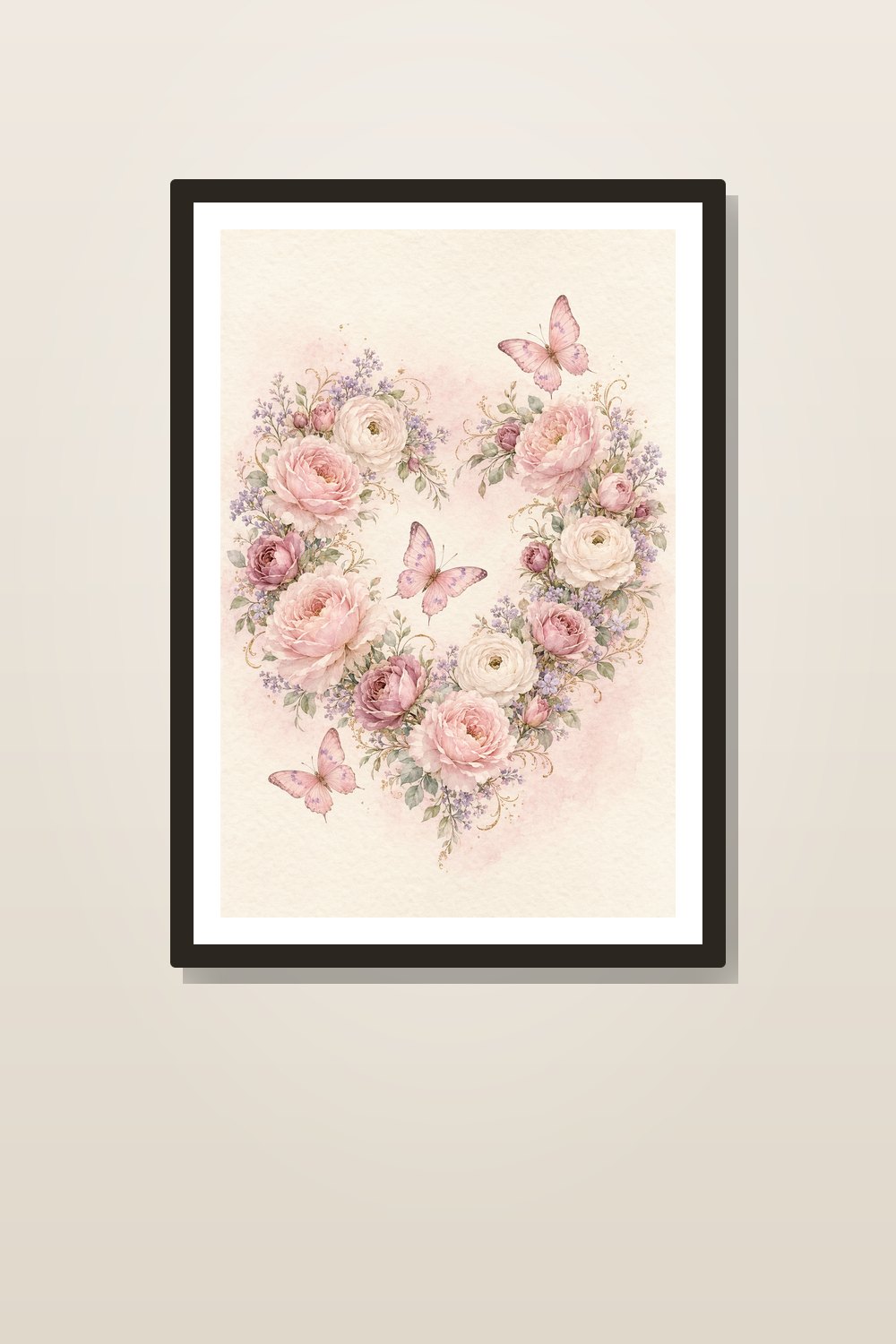 Pastel Valentine Butterfly Wall Art Printable Set, Pink Floral Heart Gallery Prints