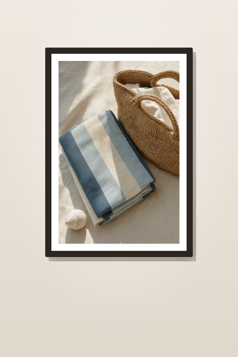Summer Coastal Wall Art Printable Set, Striped Beach Towel & Woven Tote Prints, Beach House Decor Bundle