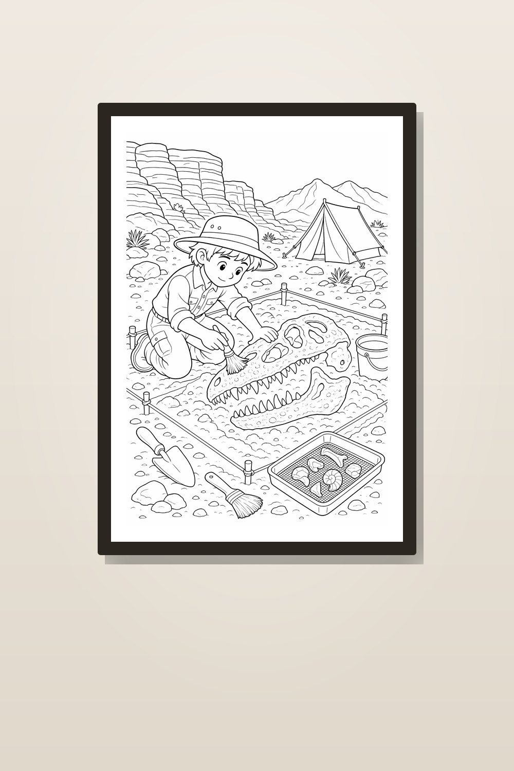 Dinosaur Fossil Coloring Pages Printable, Paleontology Dig Activity Pack