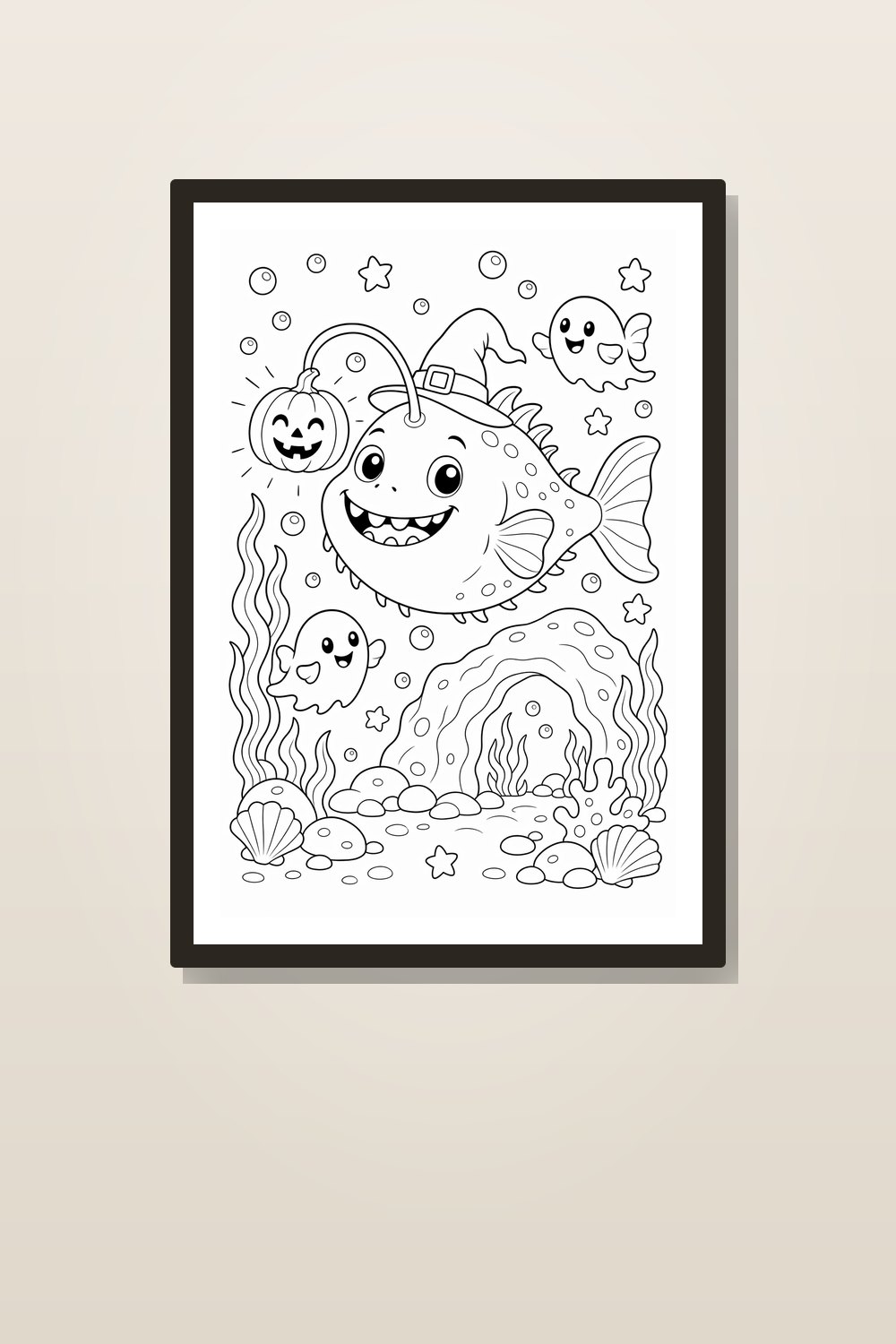 Spooky Ocean Animal Coloring Pages, Halloween Sea Creature Printable Pack