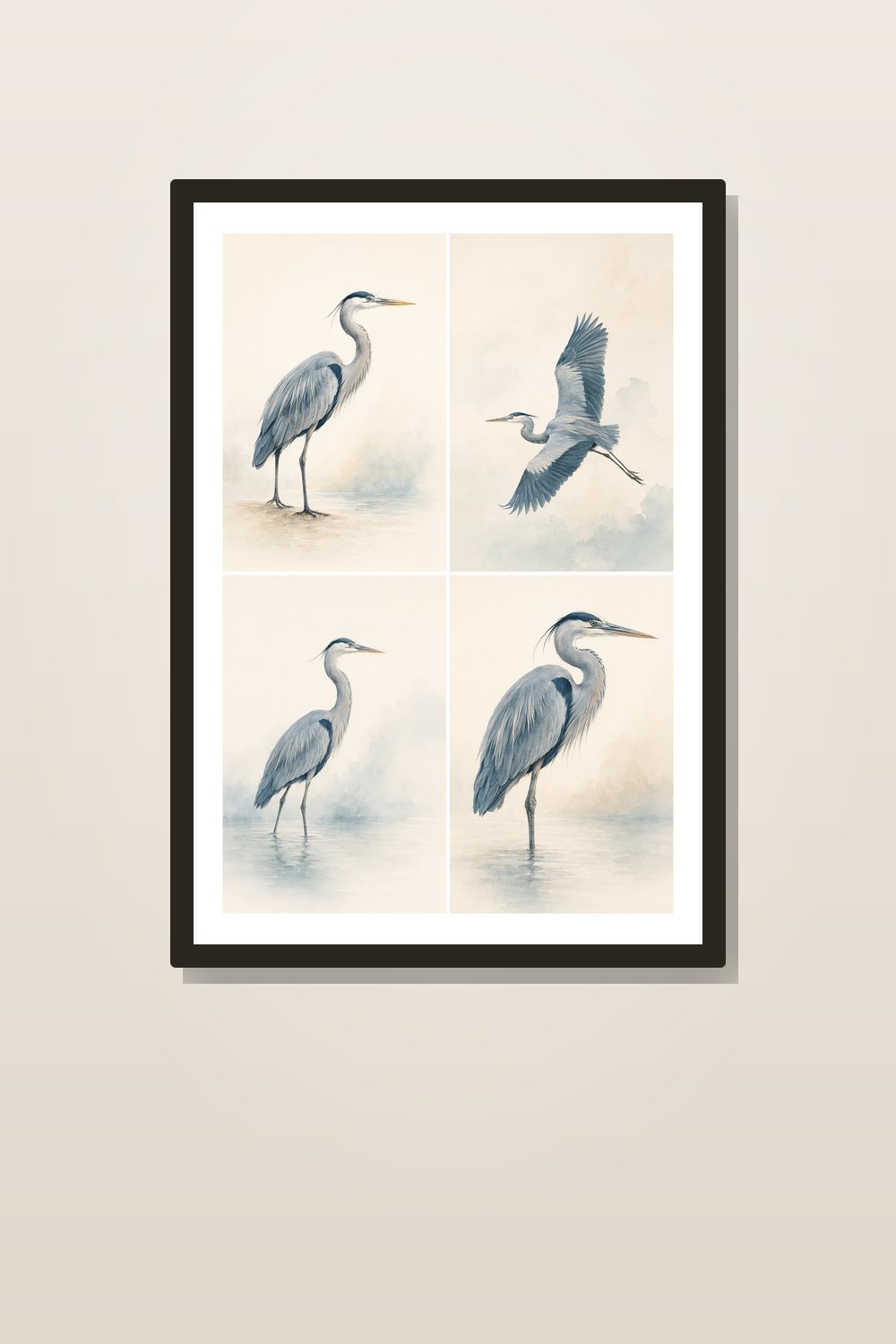 Minimalist Blue Heron Bathroom Wall Art Printable Set of 6, Coastal Spa Bird Bathroom Decor, Modern Coastal Bathroom Wall Decor Printable