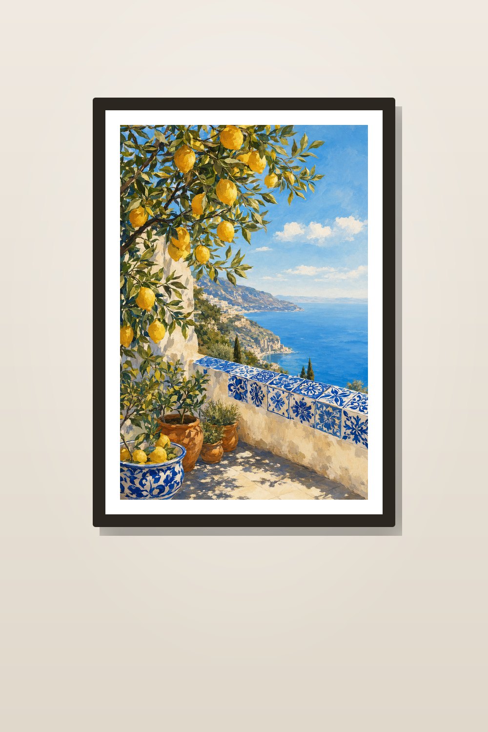 Mediterranean Lemon Wall Art Printable Set of 6, Blue & White Kitchen Decor