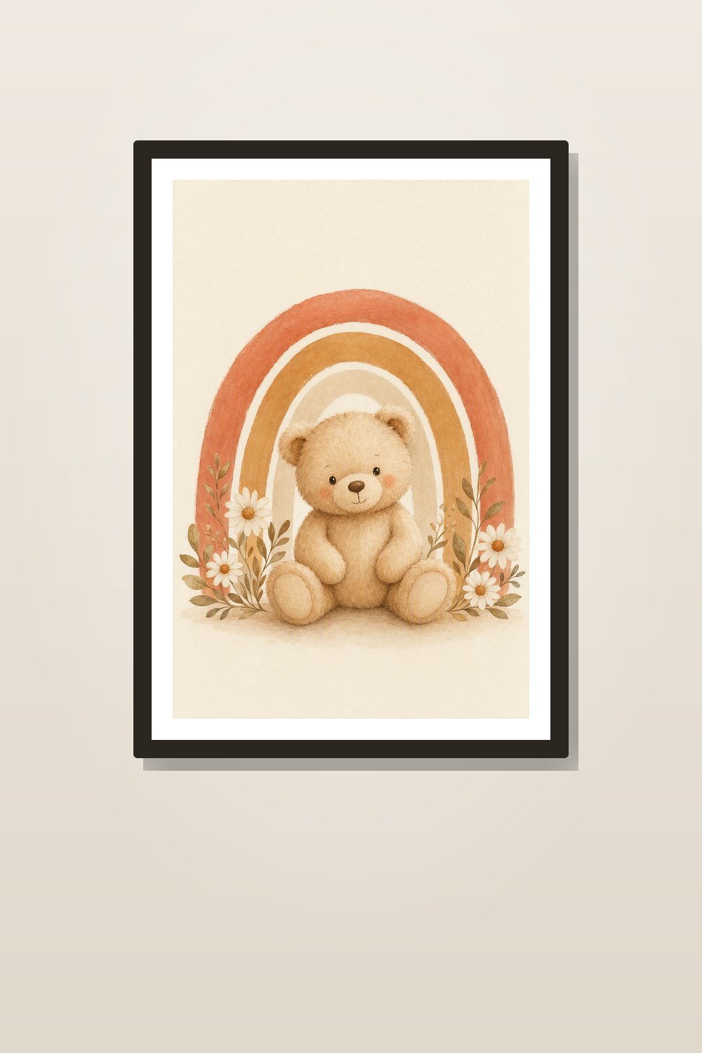Neutral Teddy Bear Nursery Wall Art Printable Set of 6, Boho Bear & Terracotta Rainbow Prints