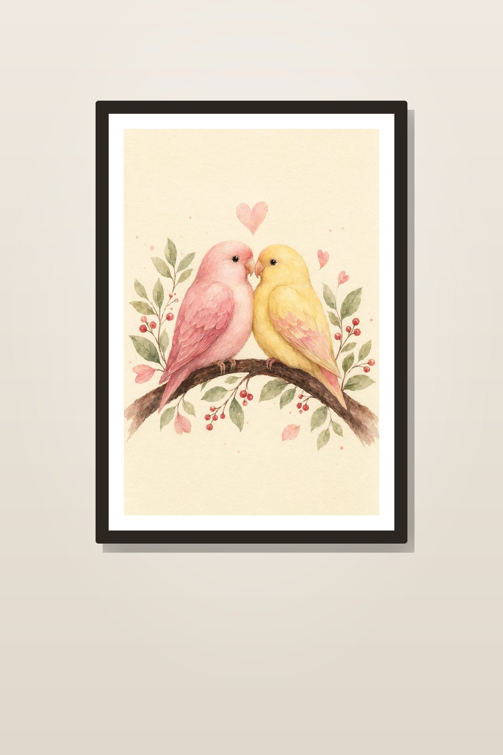 Pastel Valentine Wall Art Printable Set, Lovebirds & Heart Gallery Wall Decor