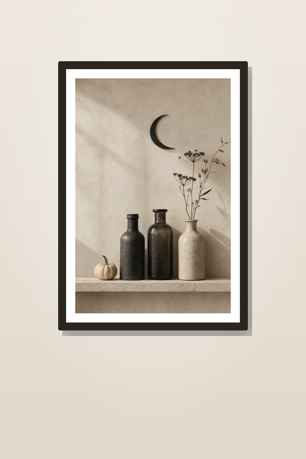 Minimalist Halloween Wall Art Printable Set, Neutral Black & Cream Apothecary Prints