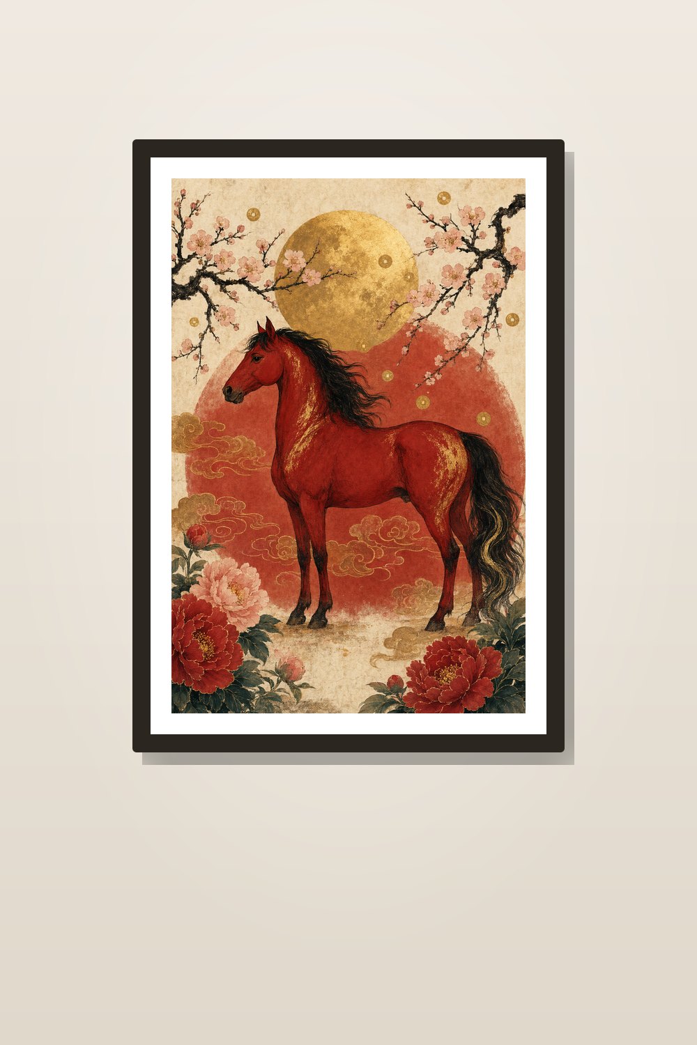 Year of the Horse 2026 Wall Art Printable Set, Lunar New Year Red Gold Decor