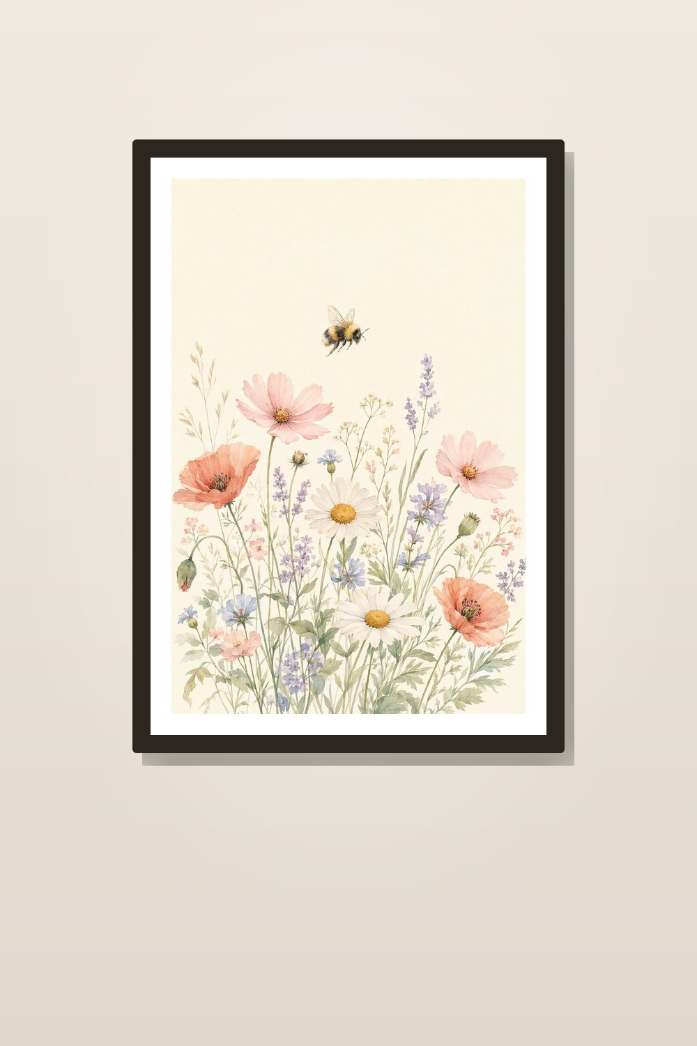 Wildflower Bee Nursery Wall Art Printable Set of 6, Pastel Butterfly Meadow Decor