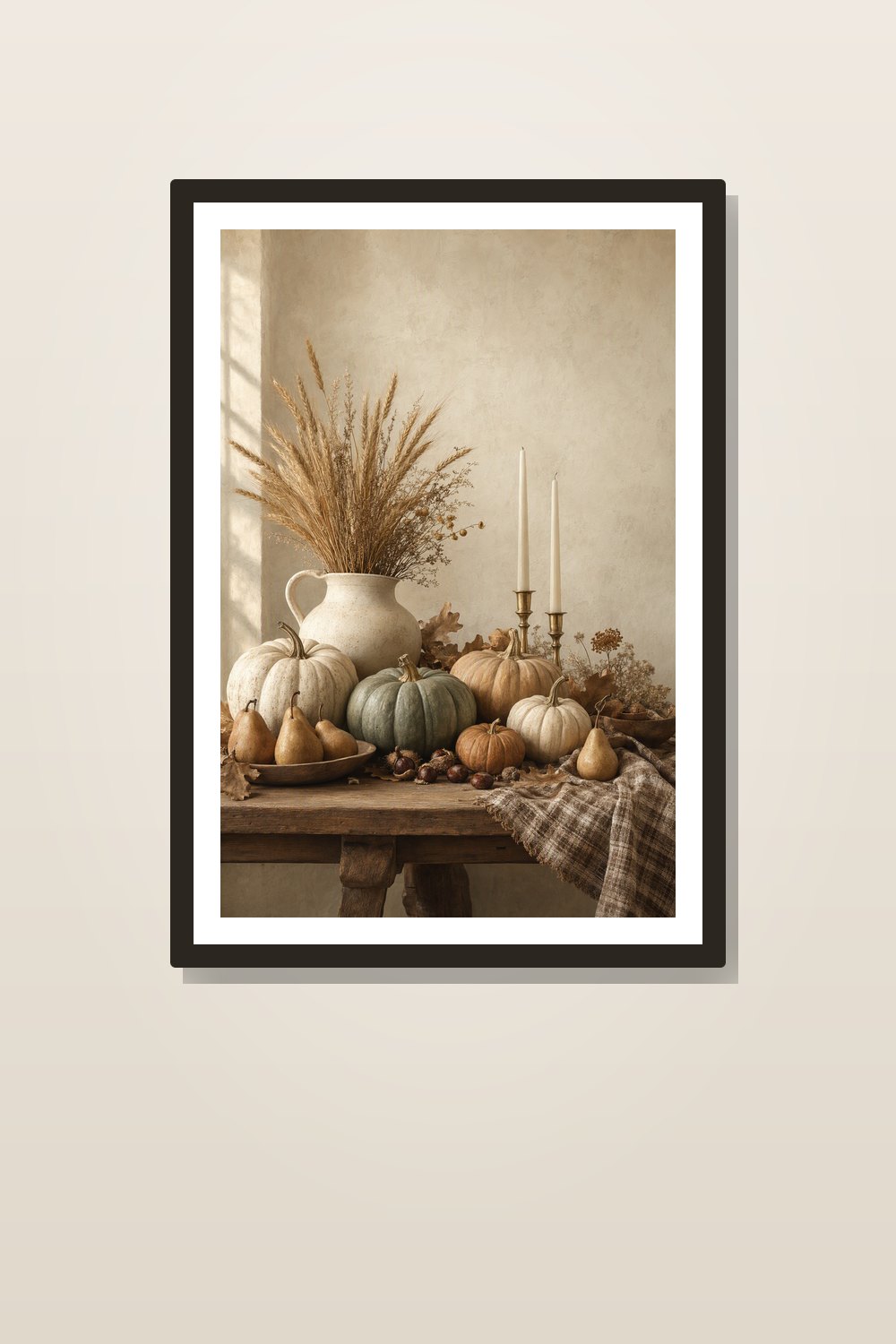 Neutral Thanksgiving Wall Art Printable Set, Harvest Still Life Decor