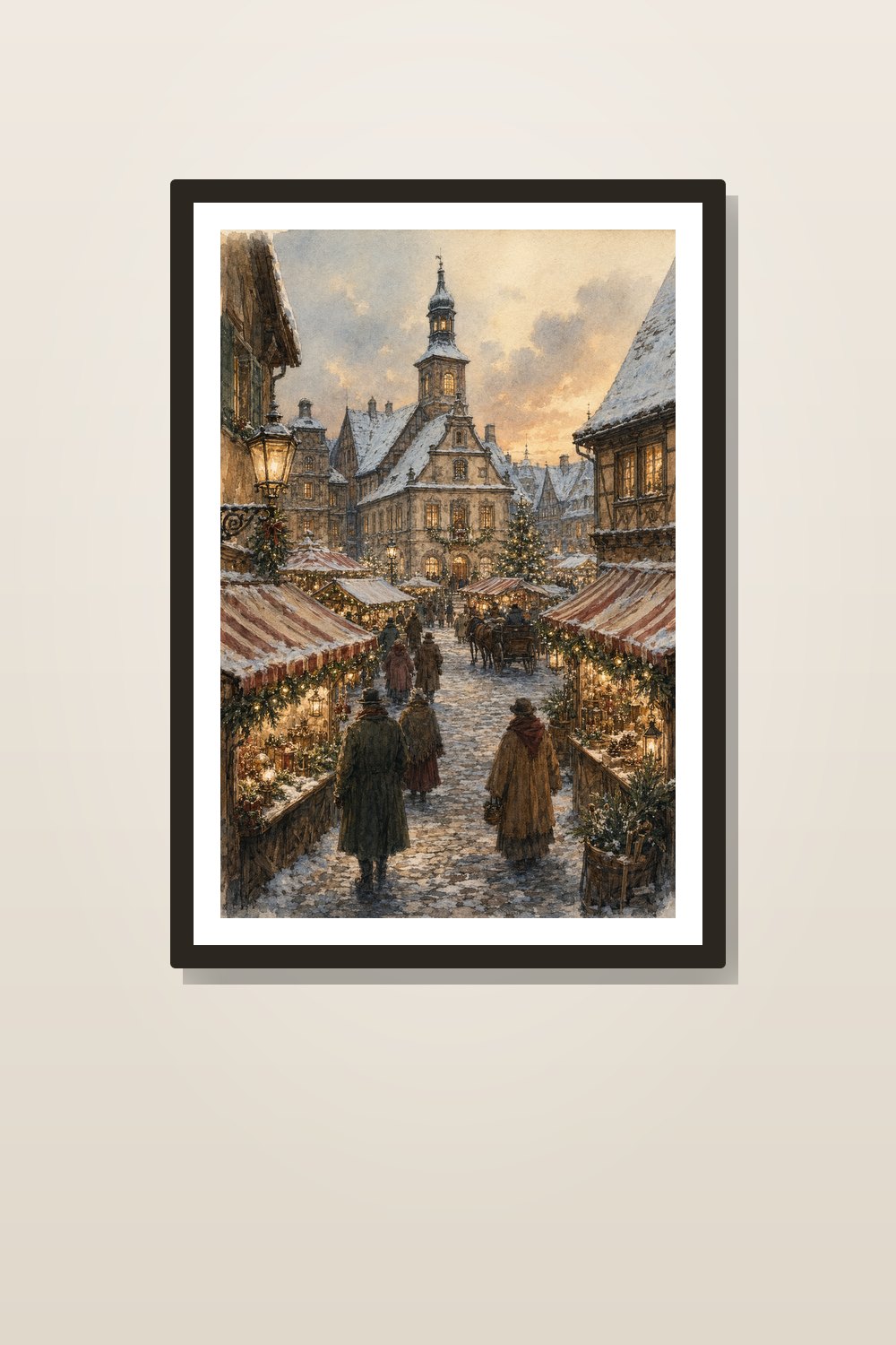 Vintage Christmas Market Wall Art Printable Set, Watercolor European Holiday Gallery Wall Bundle