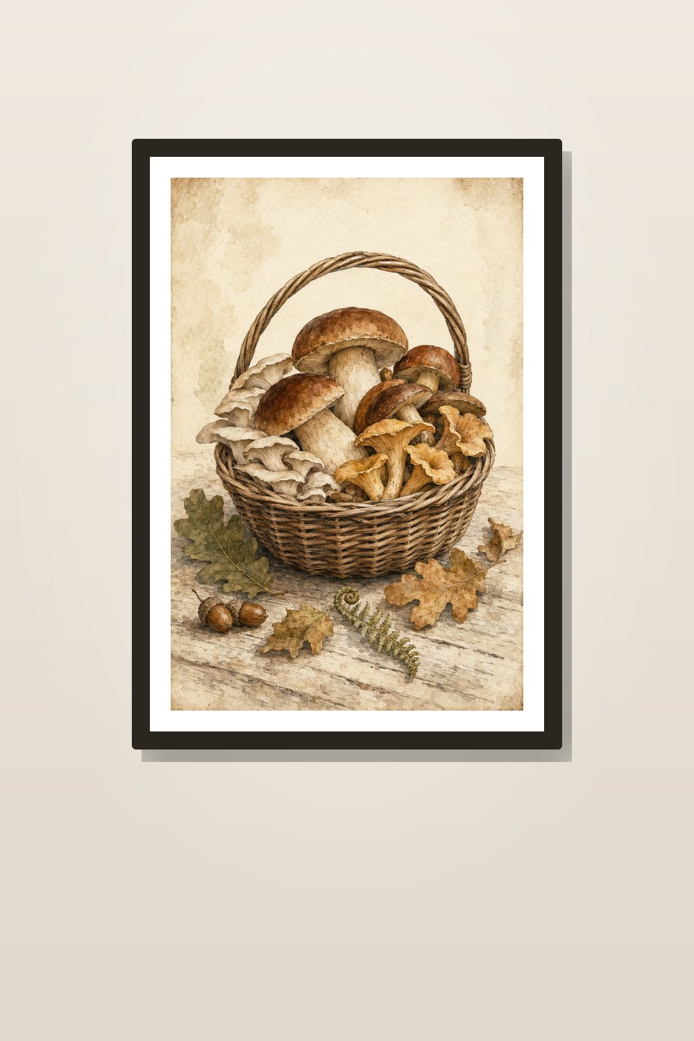 Vintage Mushroom Wall Art Printable Set, Autumn Woodland Foraging Decor