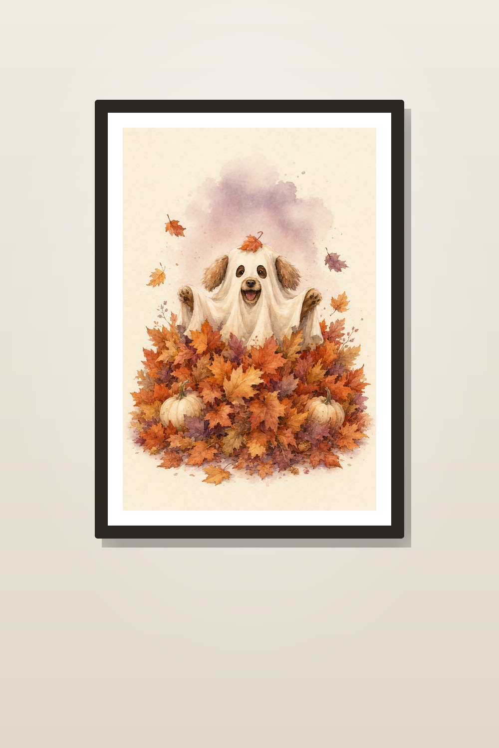 Watercolor Ghost Dog Wall Art Printable Set, Spooky Cute Halloween Dog Decor Bundle