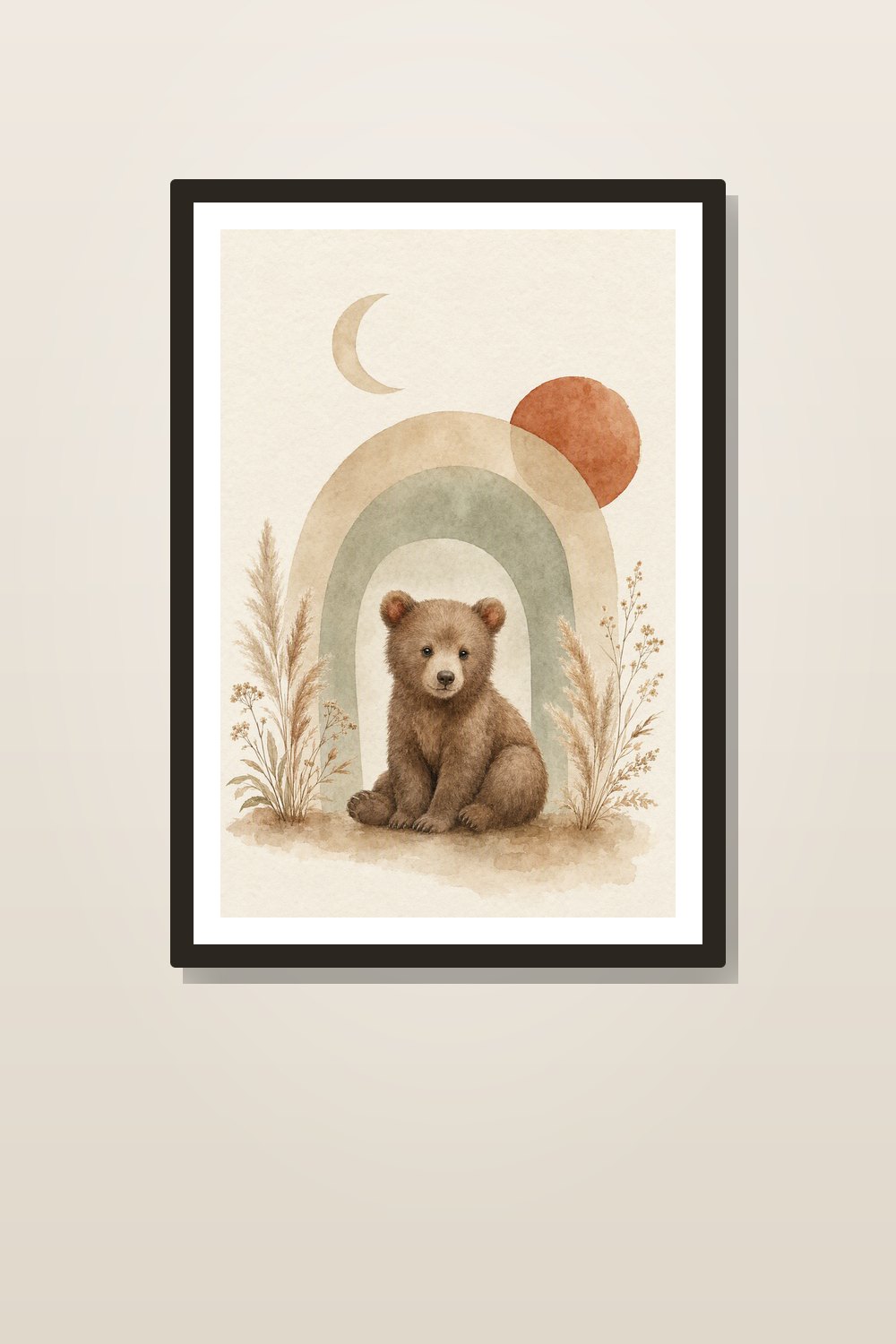 Kinderzimmer Poster Set Boho Neutral – Waldtiere Bär Fuchs Hase Beige Salbei