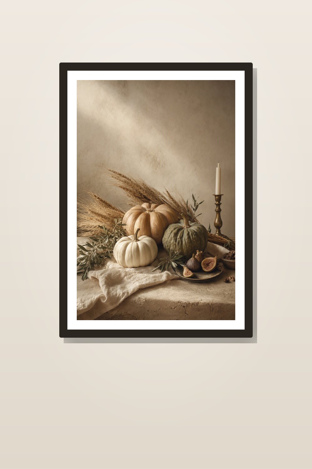 Neutral Thanksgiving Wall Art Printable Set, Harvest Still Life Decor