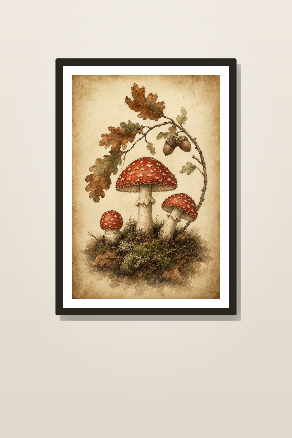 Fall Mushroom Wall Art Printable Set, Vintage Watercolor Autumn Woodland Decor