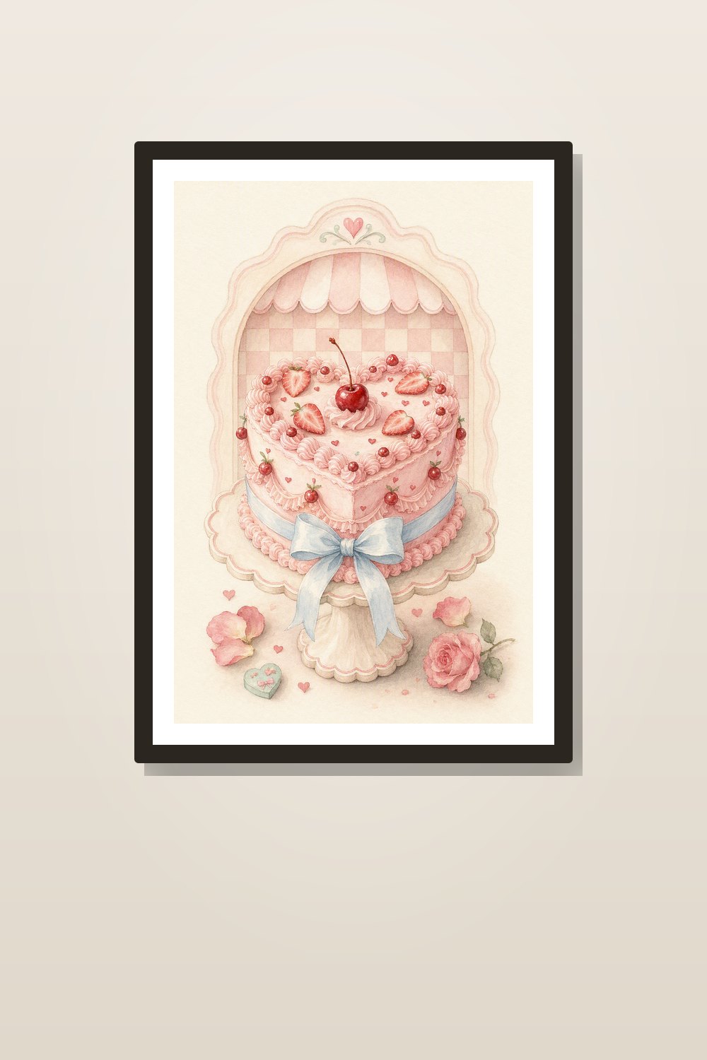 Pastel Valentine’s Dessert Wall Art Printable Set, Pink Coquette Kitchen & Coffee Bar Decor