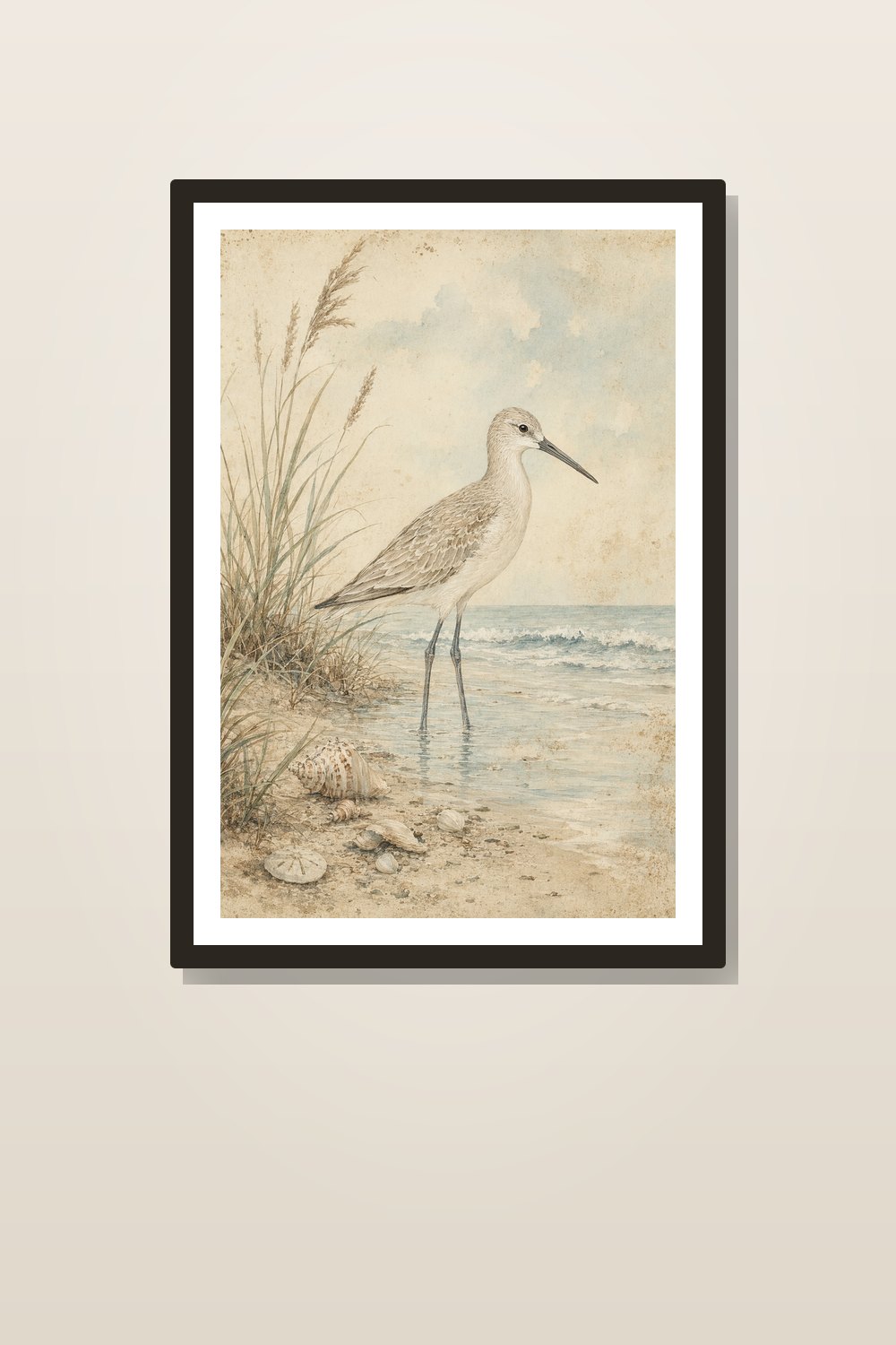 Vintage Coastal Wall Art Set, Coastal Shell Wall Art Printable, Shorebird Wall Art Set, Neutral Beach House Gallery Wall Bundle