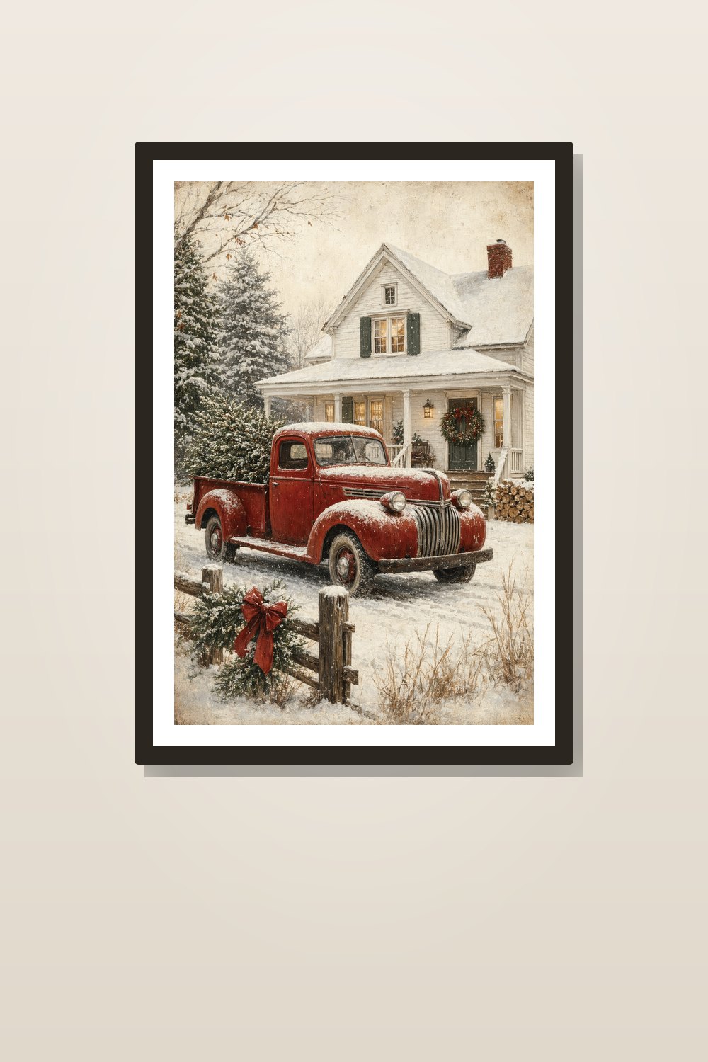 Red Truck Christmas Wall Art Printable Set, Farmhouse Christmas Wall Art Printable, Rustic Snowy Farmhouse Holiday Print Bundle
