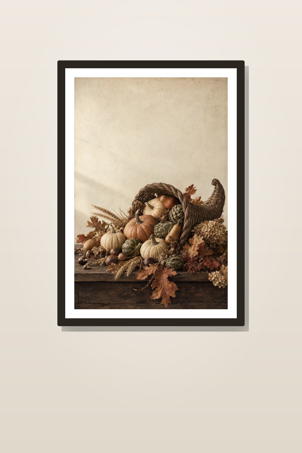 Neutral Thanksgiving Wall Art Printable Set, Vintage Cornucopia & Heirloom Vegetable Prints