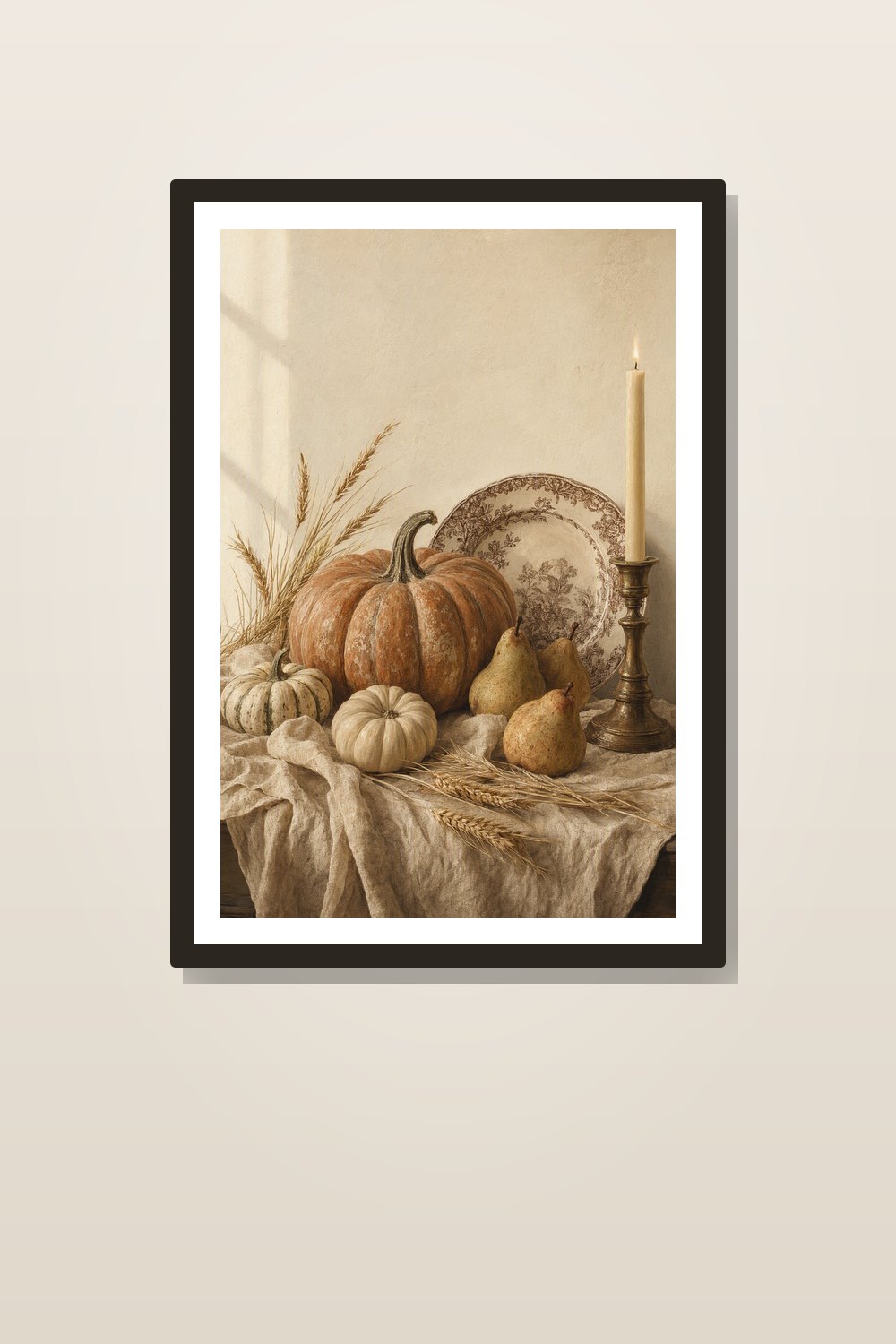 Neutral Thanksgiving Wall Art Printable Set, Brown Transferware & Heirloom Pumpkin Dining Room Decor, 6 Printable Tablescape Prints