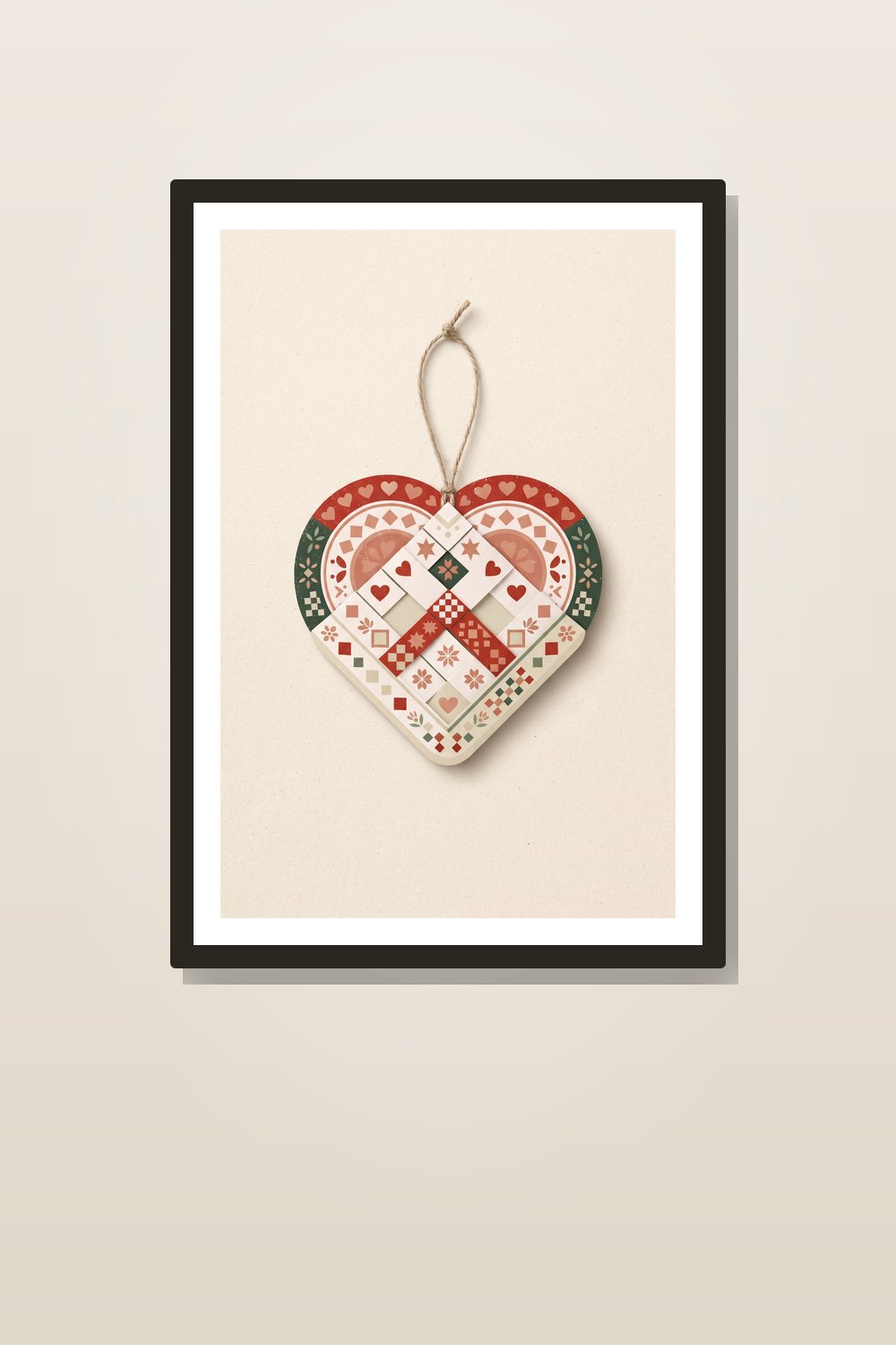 Scandinavian Christmas Wall Art Set | Nordic Folk Art Holiday Prints | Cozy Red & Cream Christmas Gallery Wall Decor — styled in a room