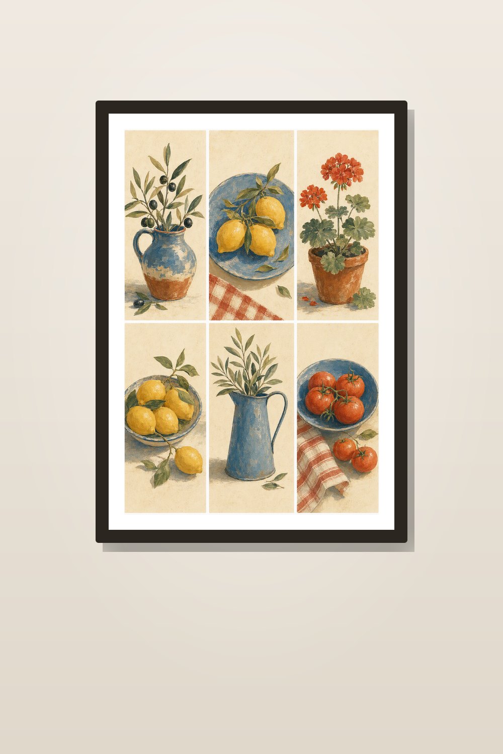 Mediterranean Kitchen Wall Art Printable Set, Italian Summer Lemon & Sardine Prints