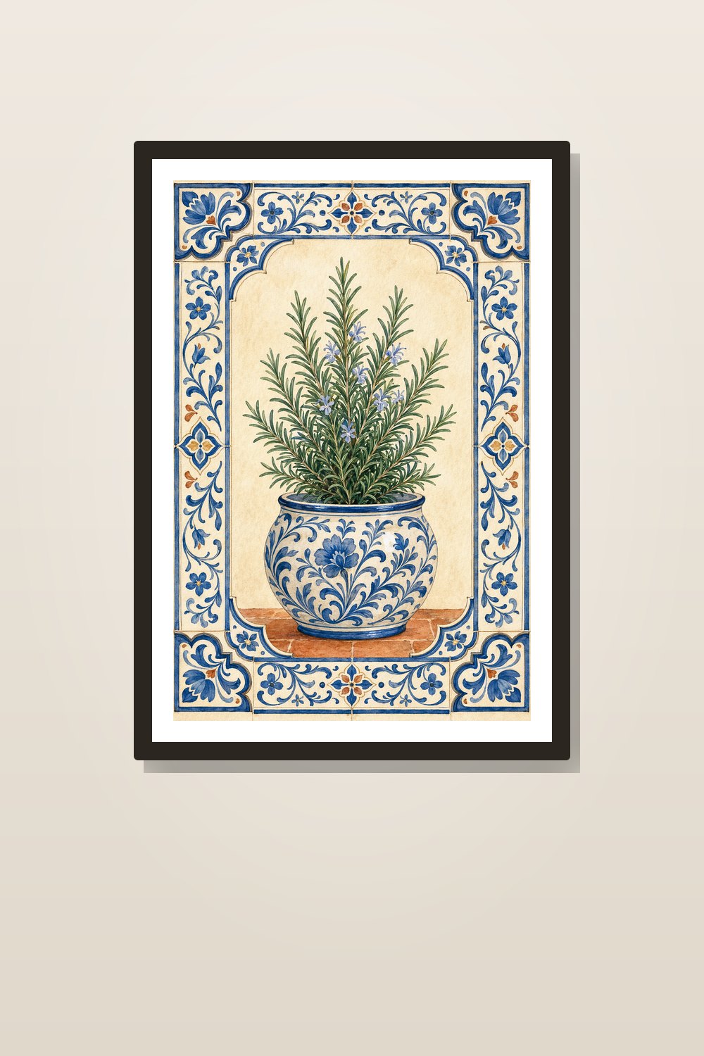 Láminas Cocina Talavera para Imprimir, Set Botánico de Hierbas Azul y Blanco