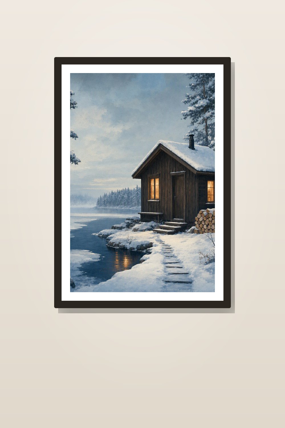 Winter Sauna Wall Art Printable Set, Scandinavian Cabin Decor