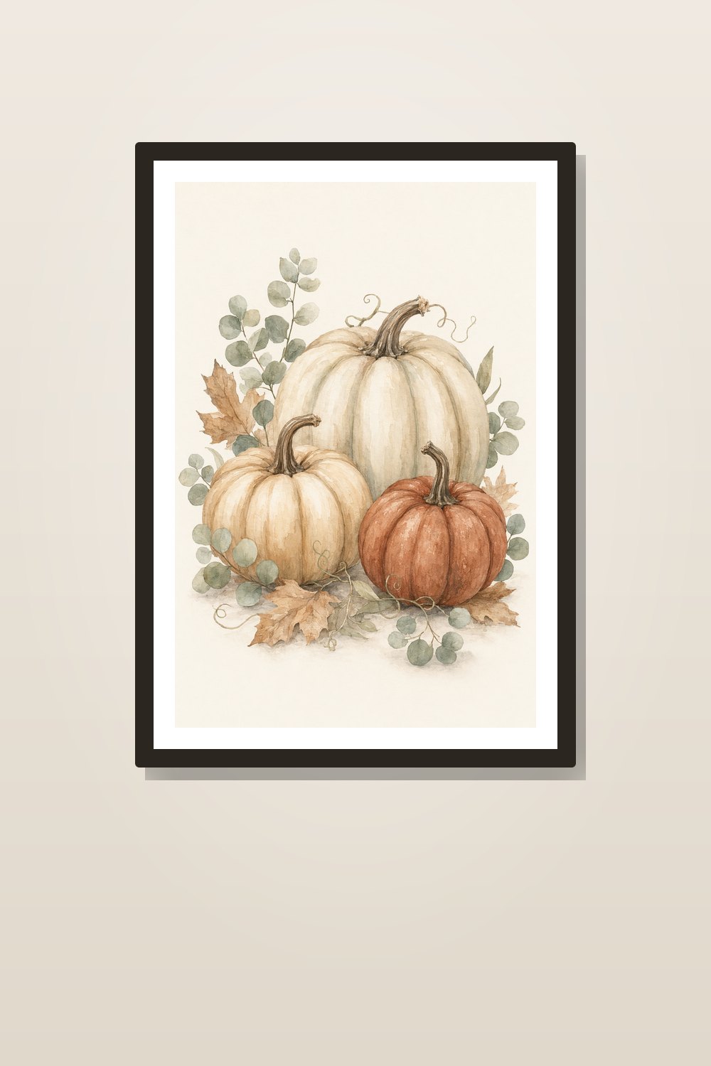 Neutral Fall Wall Art Printable Set, Watercolor Pumpkin Wall Art Set of 6, Autumn Pumpkin Printable Wall Decor Bundle