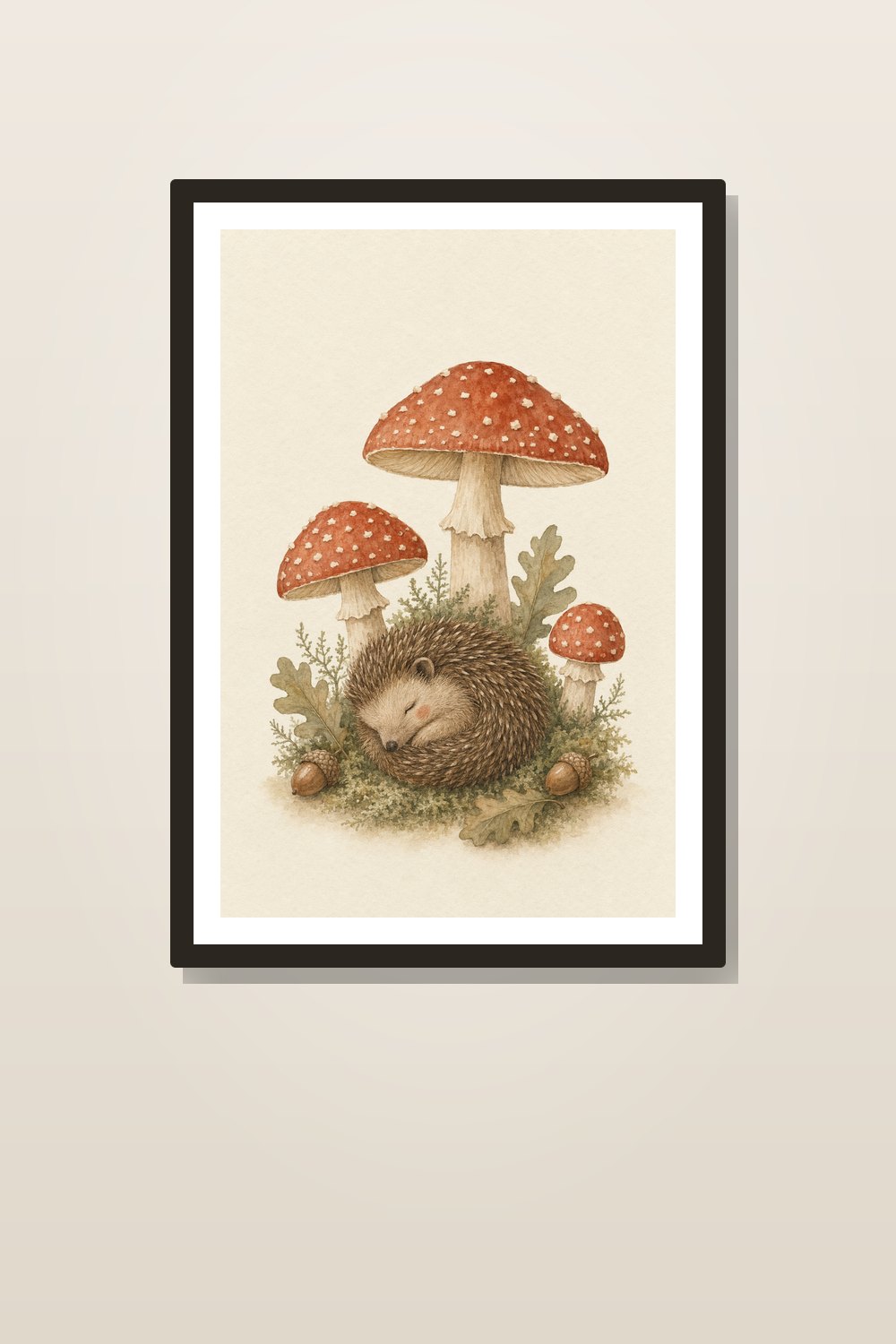Affiche Chambre Bébé Scandinave Forêt – Hedgehog & Mushroom Nursery Art Set