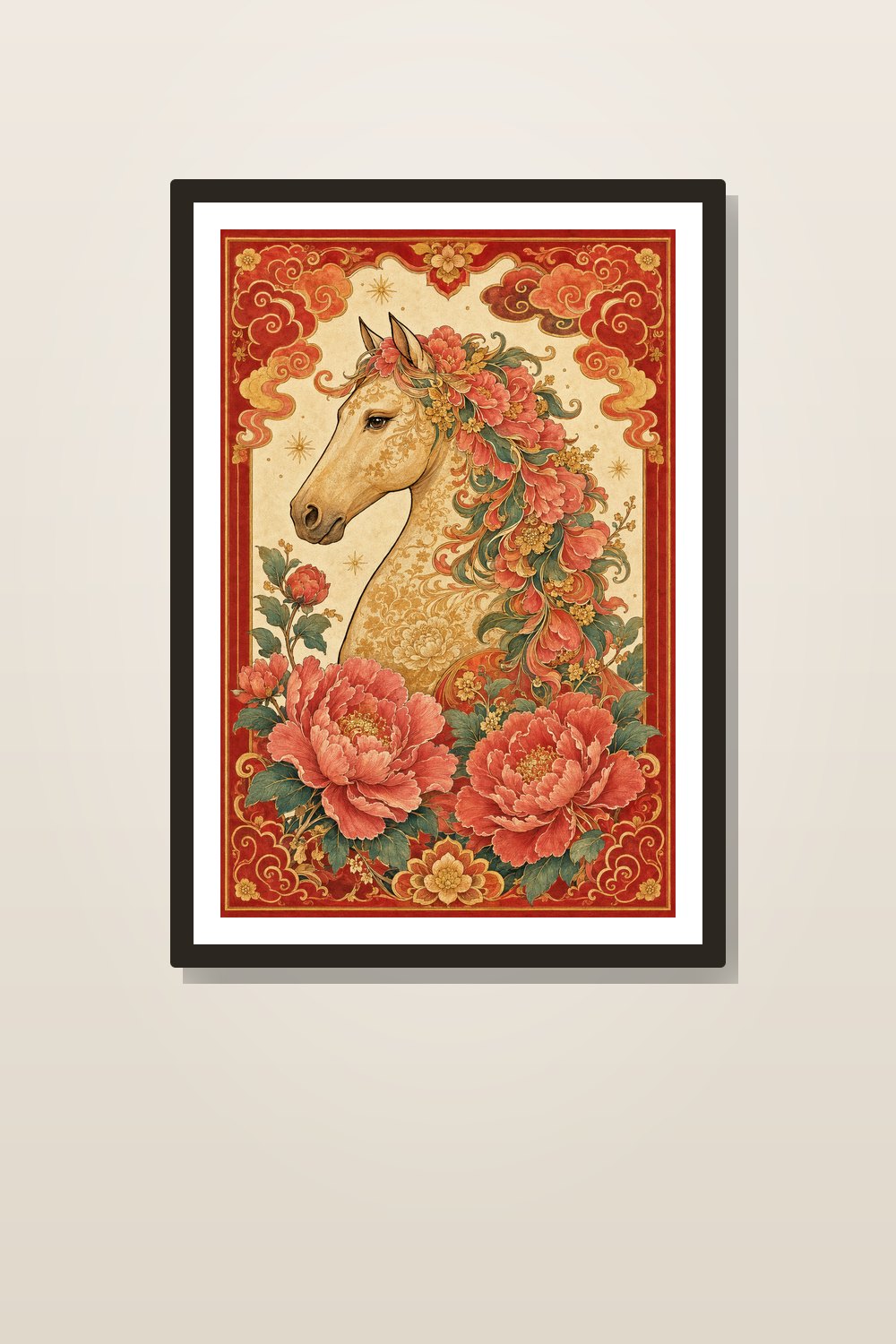 2026 Year of the Horse Wall Art Printable Set, Red Gold Lunar New Year Decor