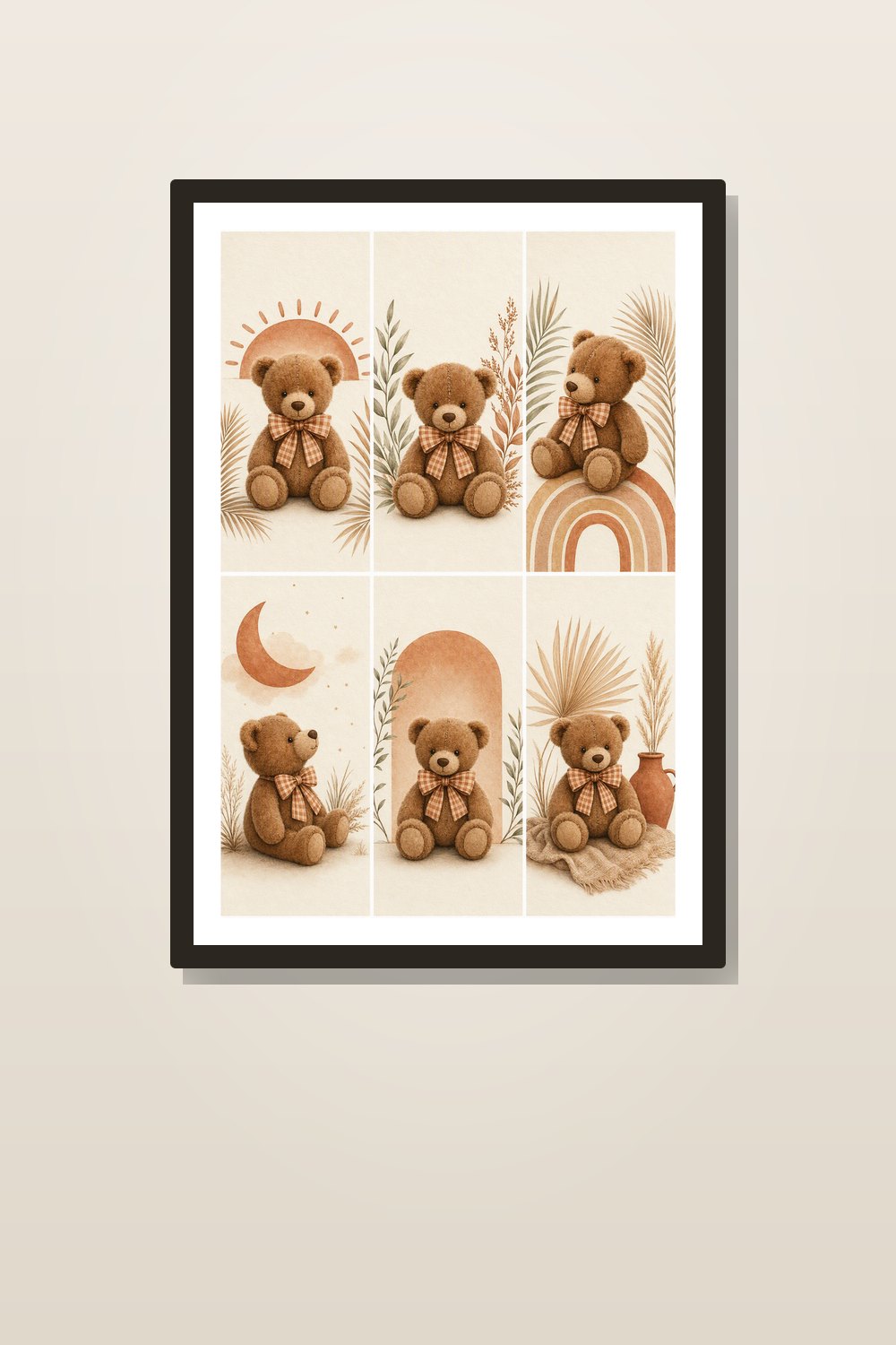 Terracotta Teddy Bear Nursery Wall Art Printable Set, Boho Neutral Bear Decor