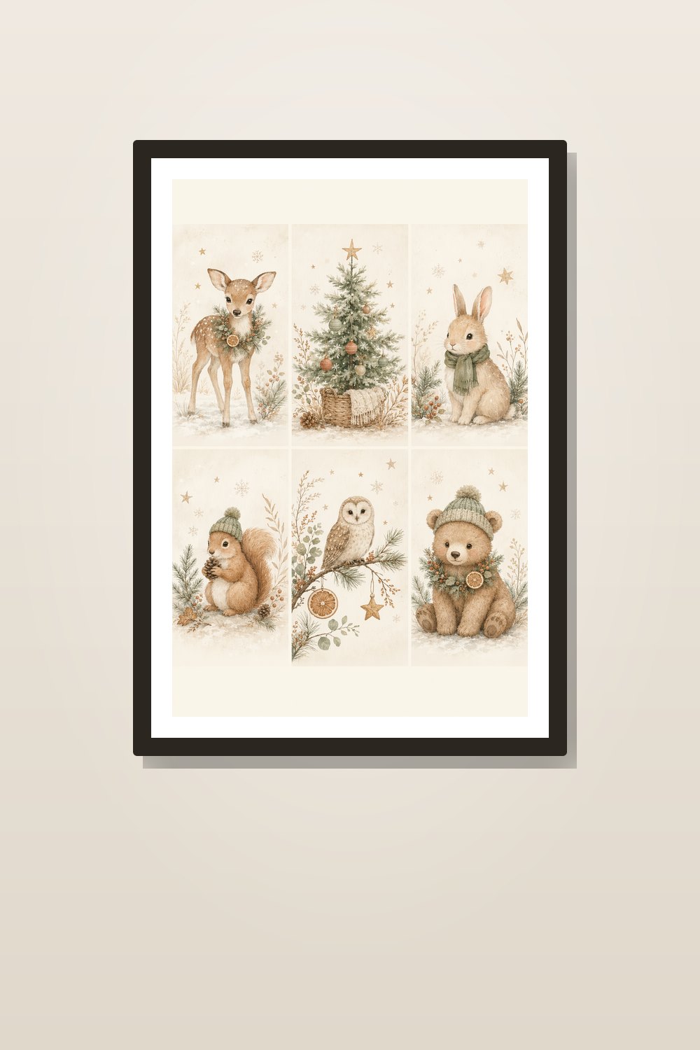 Boho Christmas Nursery Wall Art Set, Christmas Woodland Nursery Wall Art, Neutral Winter Nursery Prints Bundle