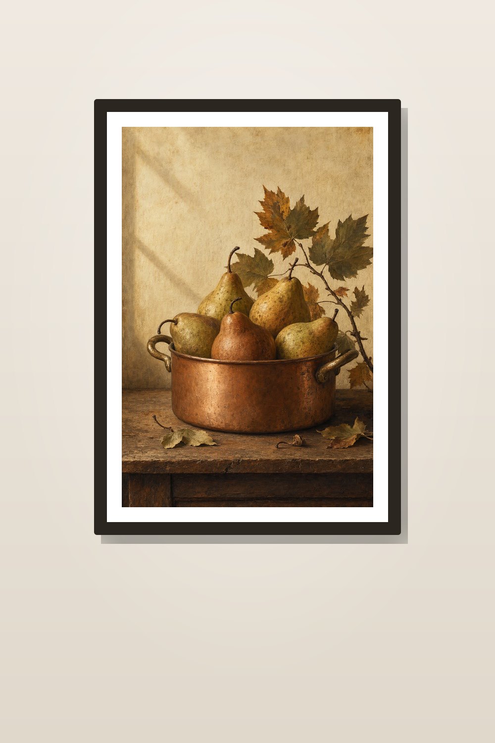 Autumn Kitchen Wall Art Printable Set, Vintage Fall Botanical Prints with Heirloom Pears & Copper Cookware