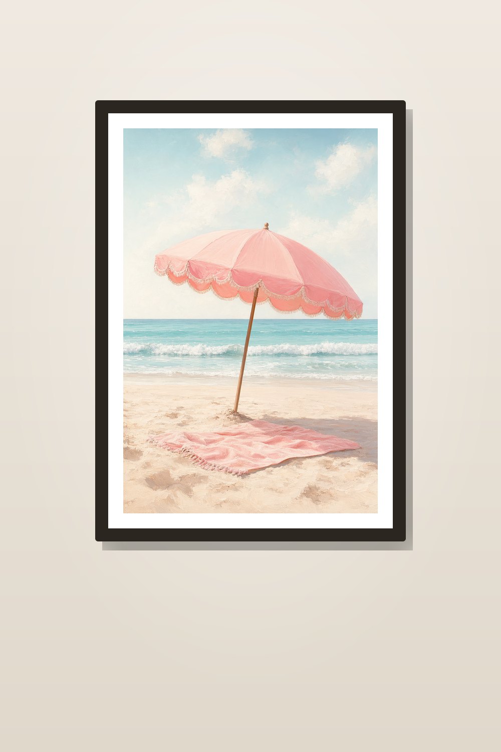 Pink Beach Wall Art Printable Set, Summer Coastal Wall Art Set, Pink Parasol Beach Print Bundle, Feminine Coastal Bedroom Decor