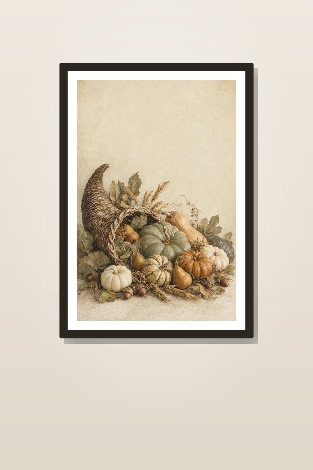 Neutral Thanksgiving Table Decor Printable Set, Cornucopia & Heirloom Squash Wall Art Bundle
