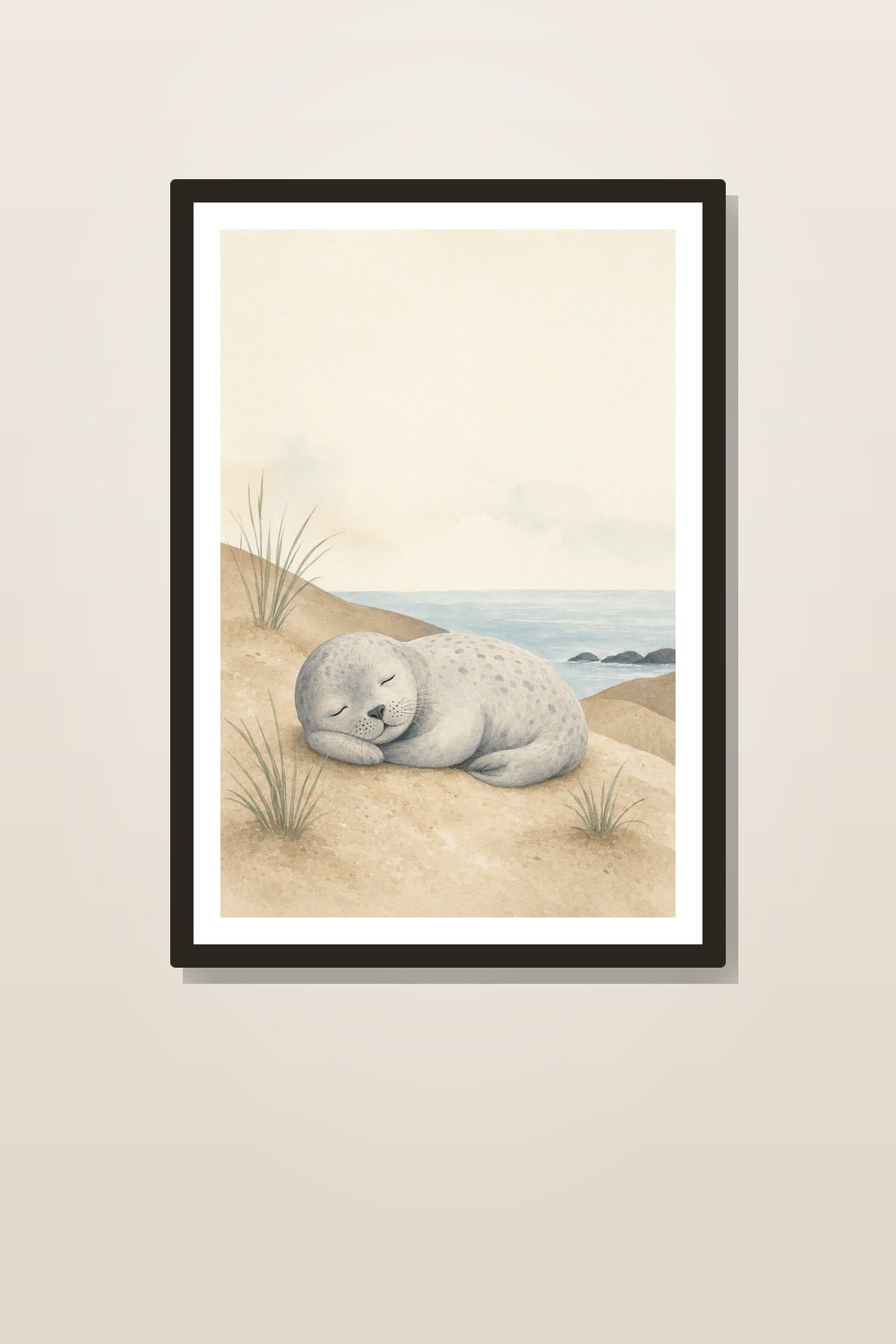 Lot affiches chambre bébé scandinave bleu – Phoque, voilier & bord de mer | 6 posters nursery à imprimer
